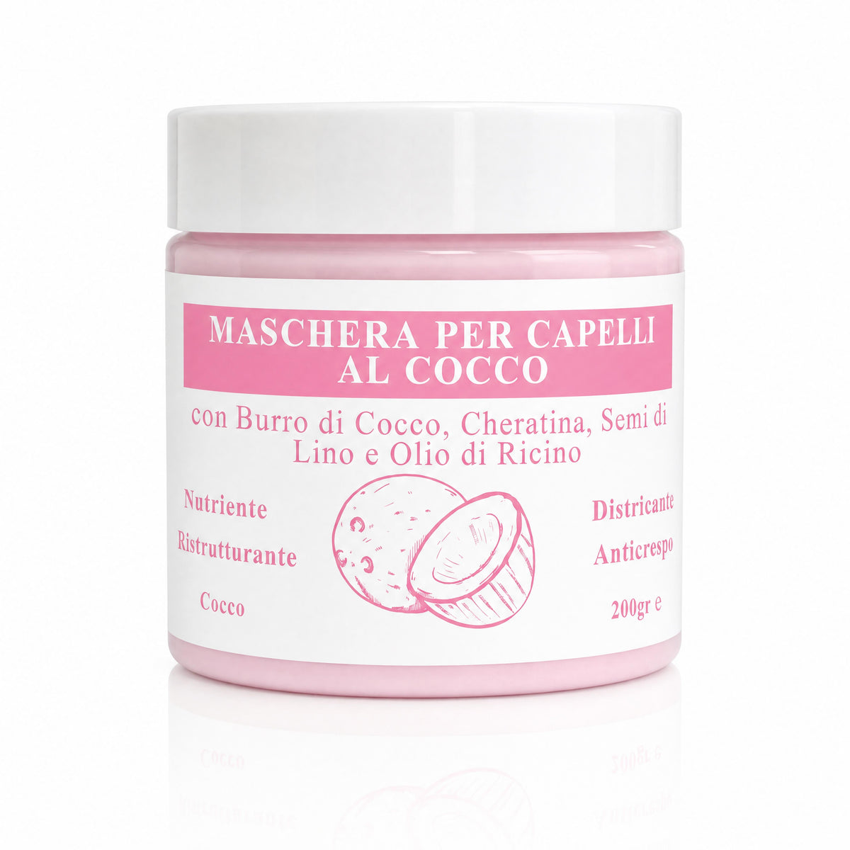 Maschera Capelli al Cocco con Burro di Cocco, Cheratina, Semi di Lino e Olio di Ricino - Nutriente, Ristrutturante, Districante e Anticrespo-Pink Babol