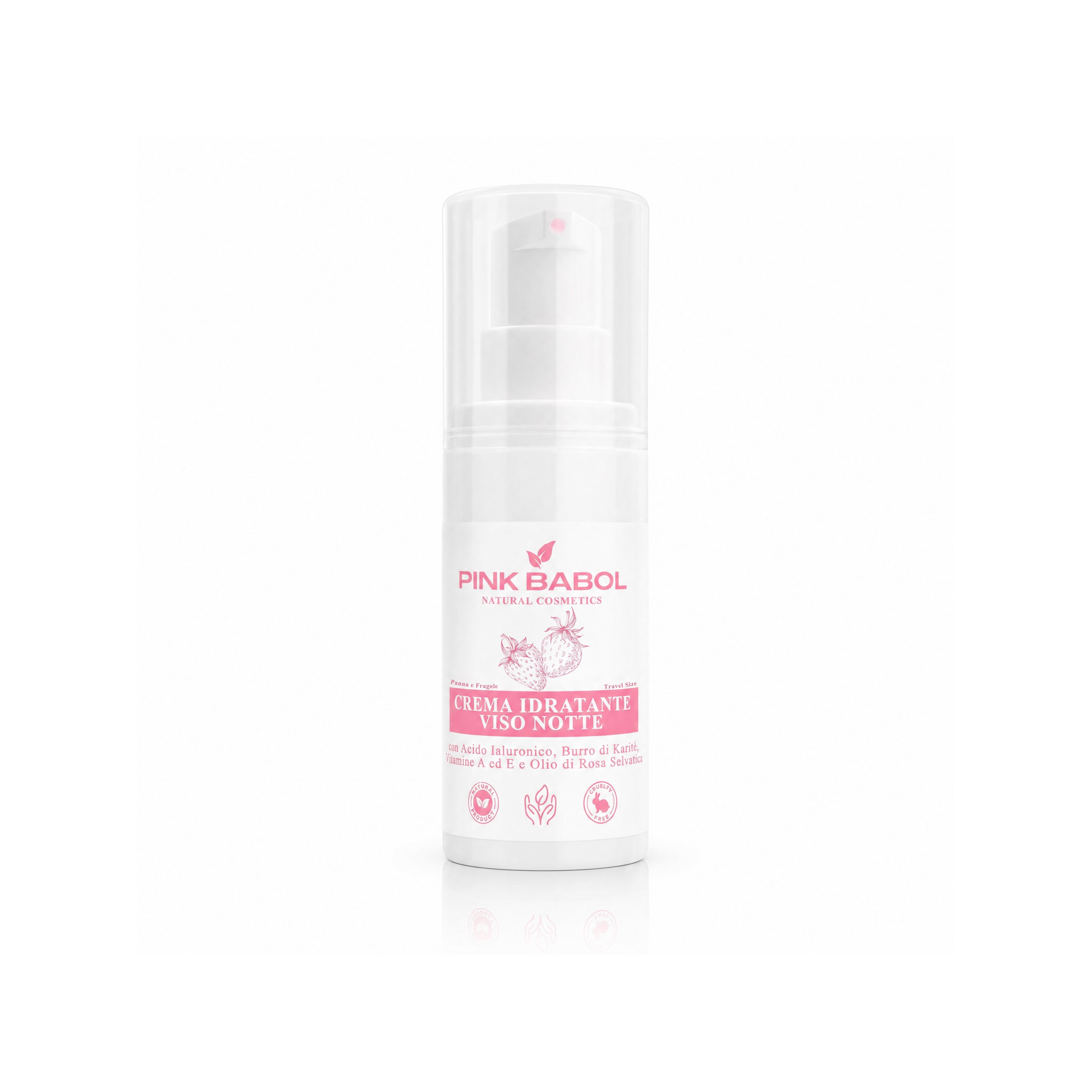 Mini Size/Travel Size Crema Viso Notte con Acido Ialuronico, Burro di Karité, Vitamine A ed E e Olio di Rosa Selvatica – Rigenerante, Nutriente e Illuminante, Antiage Naturale-Pink Babol