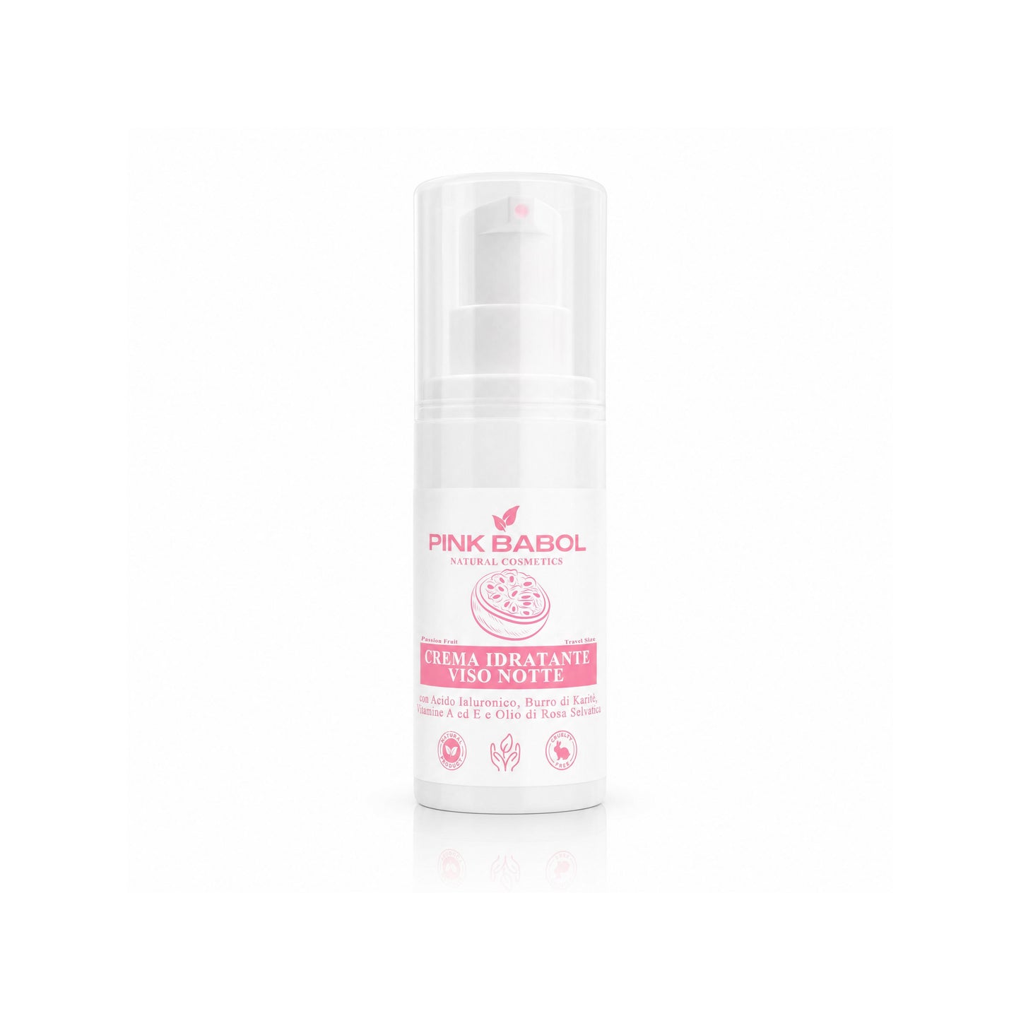 Mini Size/Travel Size Crema Viso Notte con Acido Ialuronico, Burro di Karité, Vitamine A ed E e Olio di Rosa Selvatica – Rigenerante, Nutriente e Illuminante, Antiage Naturale-Pink Babol