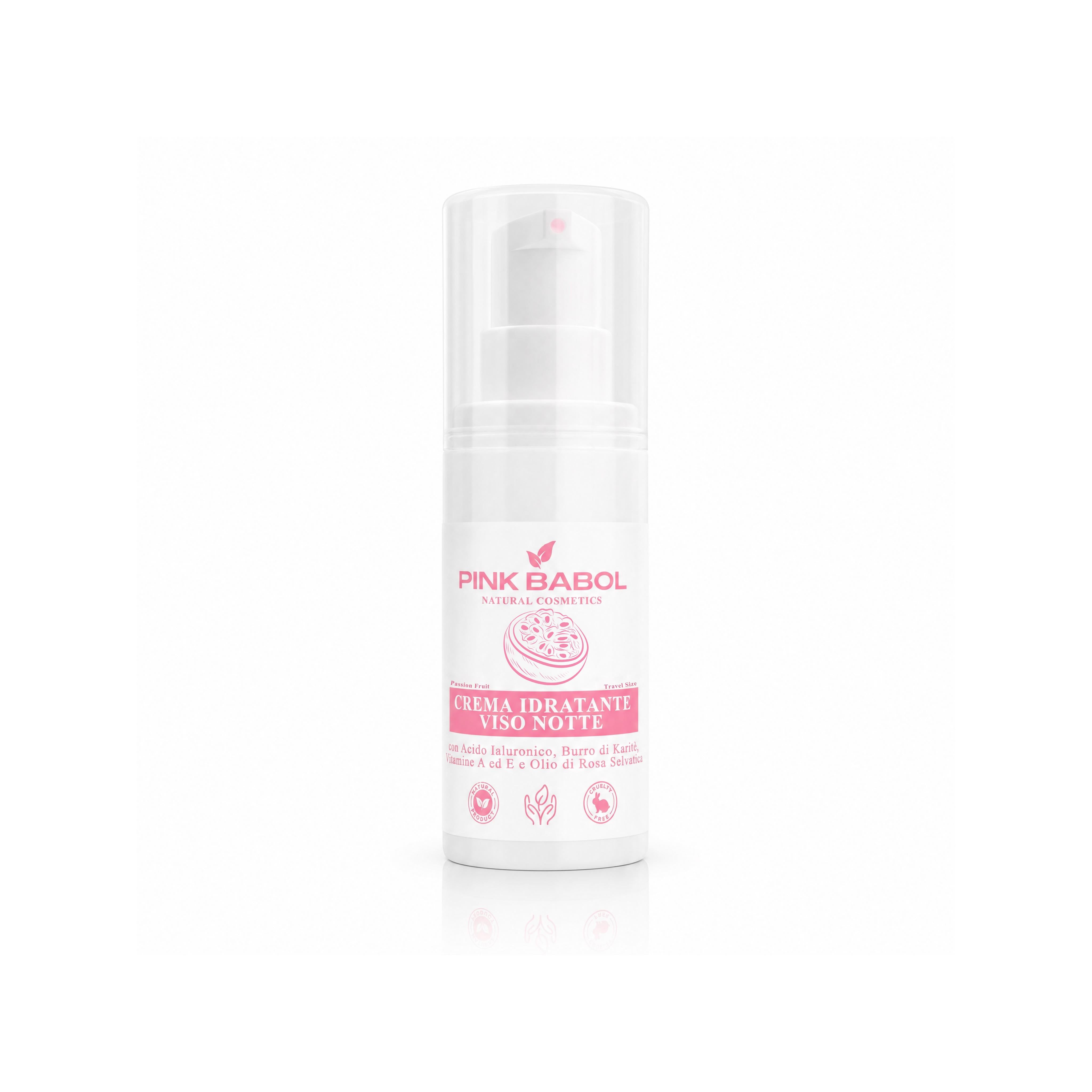 Mini Size/Travel Size Crema Viso Notte con Acido Ialuronico, Burro di Karité, Vitamine A ed E e Olio di Rosa Selvatica – Rigenerante, Nutriente e Illuminante, Antiage Naturale-Pink Babol