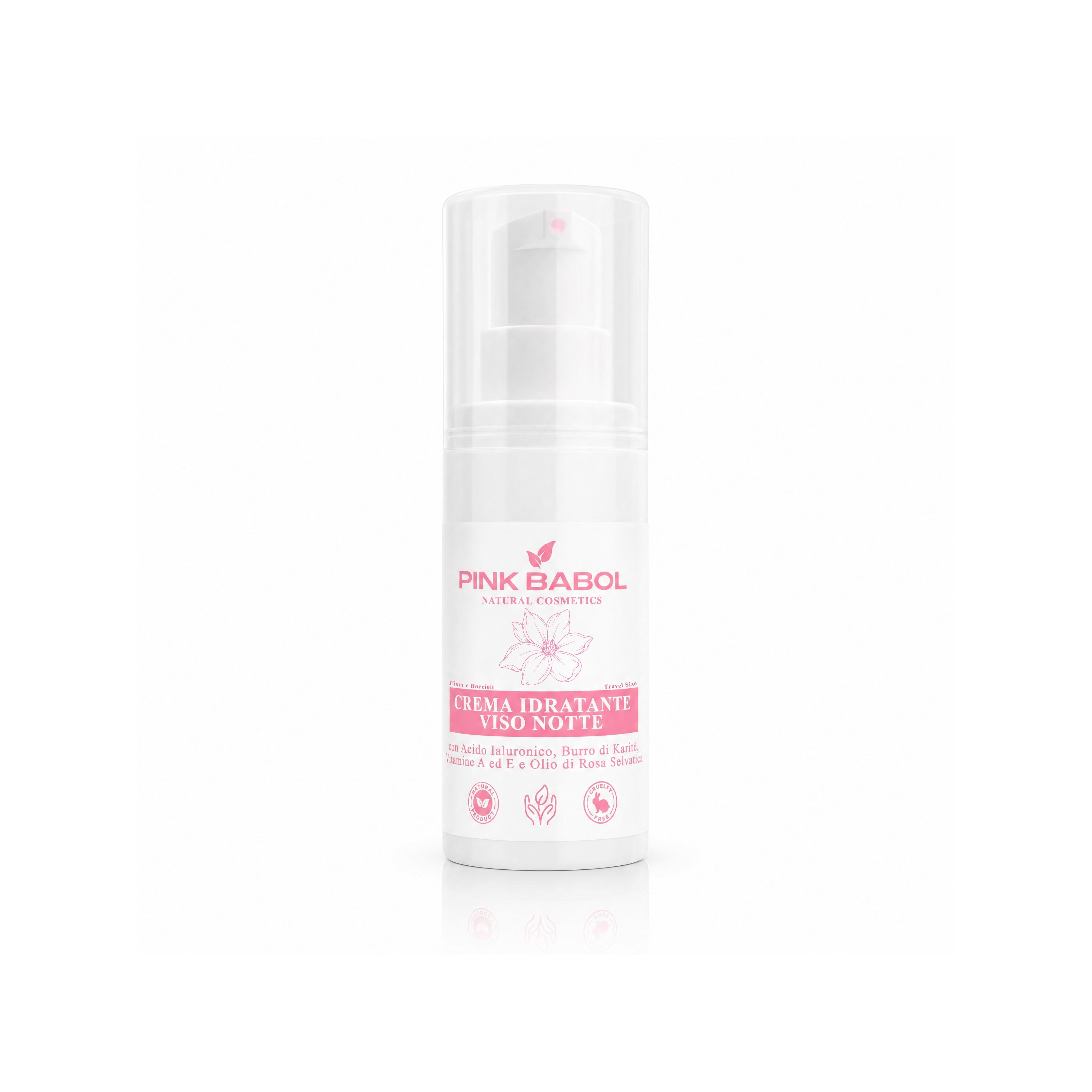 Mini Size/Travel Size Crema Viso Notte con Acido Ialuronico, Burro di Karité, Vitamine A ed E e Olio di Rosa Selvatica – Rigenerante, Nutriente e Illuminante, Antiage Naturale-Pink Babol