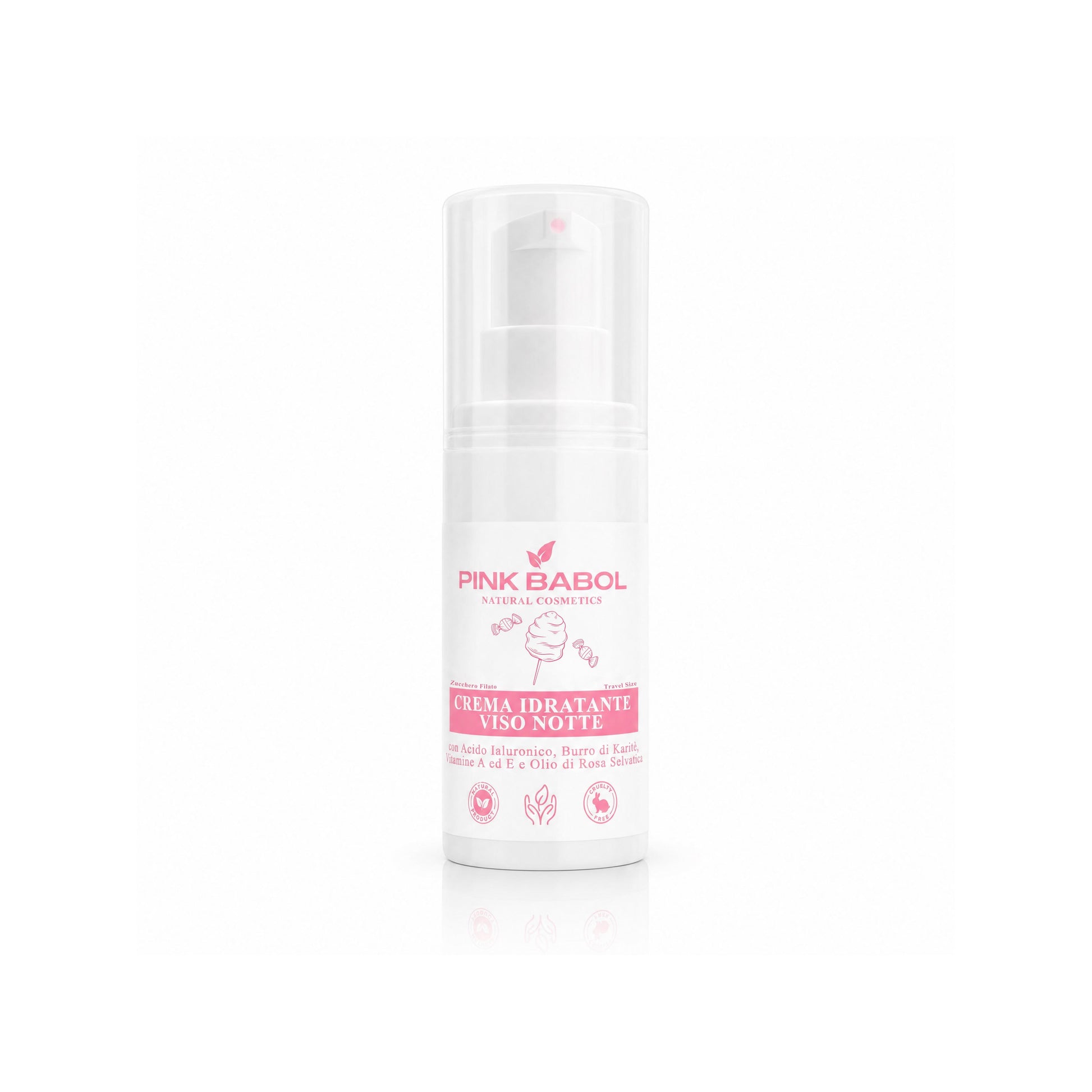 Mini Size/Travel Size Crema Viso Notte con Acido Ialuronico, Burro di Karité, Vitamine A ed E e Olio di Rosa Selvatica – Rigenerante, Nutriente e Illuminante, Antiage Naturale-Pink Babol