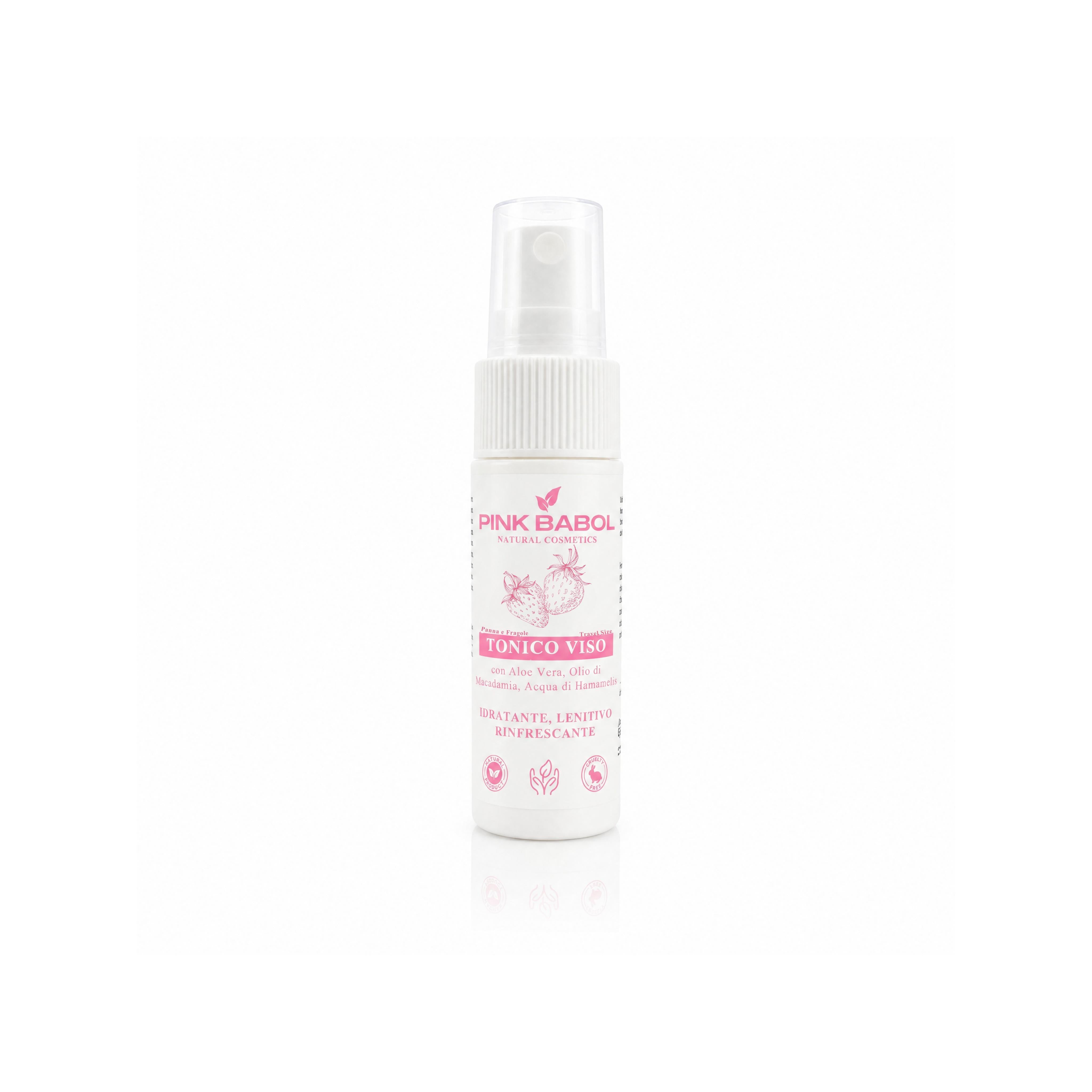 Mini Size/Travel Size Tonico Viso con Aloe Vera, Olio di Macadamia, Acqua di Hamamelis - Idratante, Lenitivo, Rinfrescante-Pink Babol