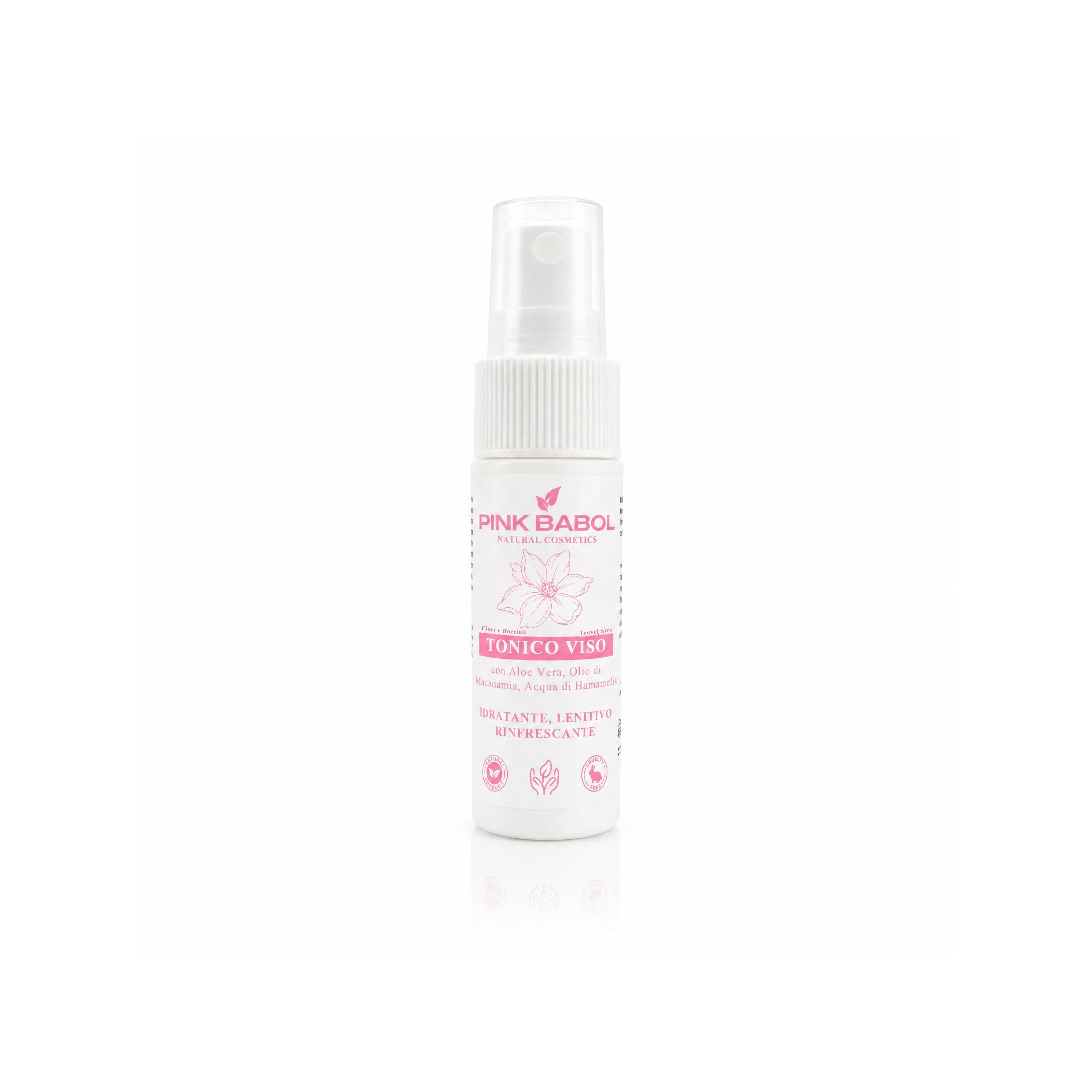 Mini Size/Travel Size Tonico Viso con Aloe Vera, Olio di Macadamia, Acqua di Hamamelis - Idratante, Lenitivo, Rinfrescante-Pink Babol