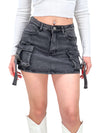 Minigonna jeans cargo con shorts interno-Pink Babol