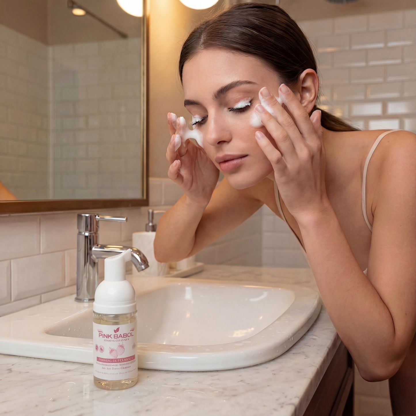 Mousse detergente per Ciglia, Sopracciglia & Extension Ciglia con Aloe Vera e Cheratina - Detersione delicata, senza oli, ideale per l'uso quotidiano-Pink Babol