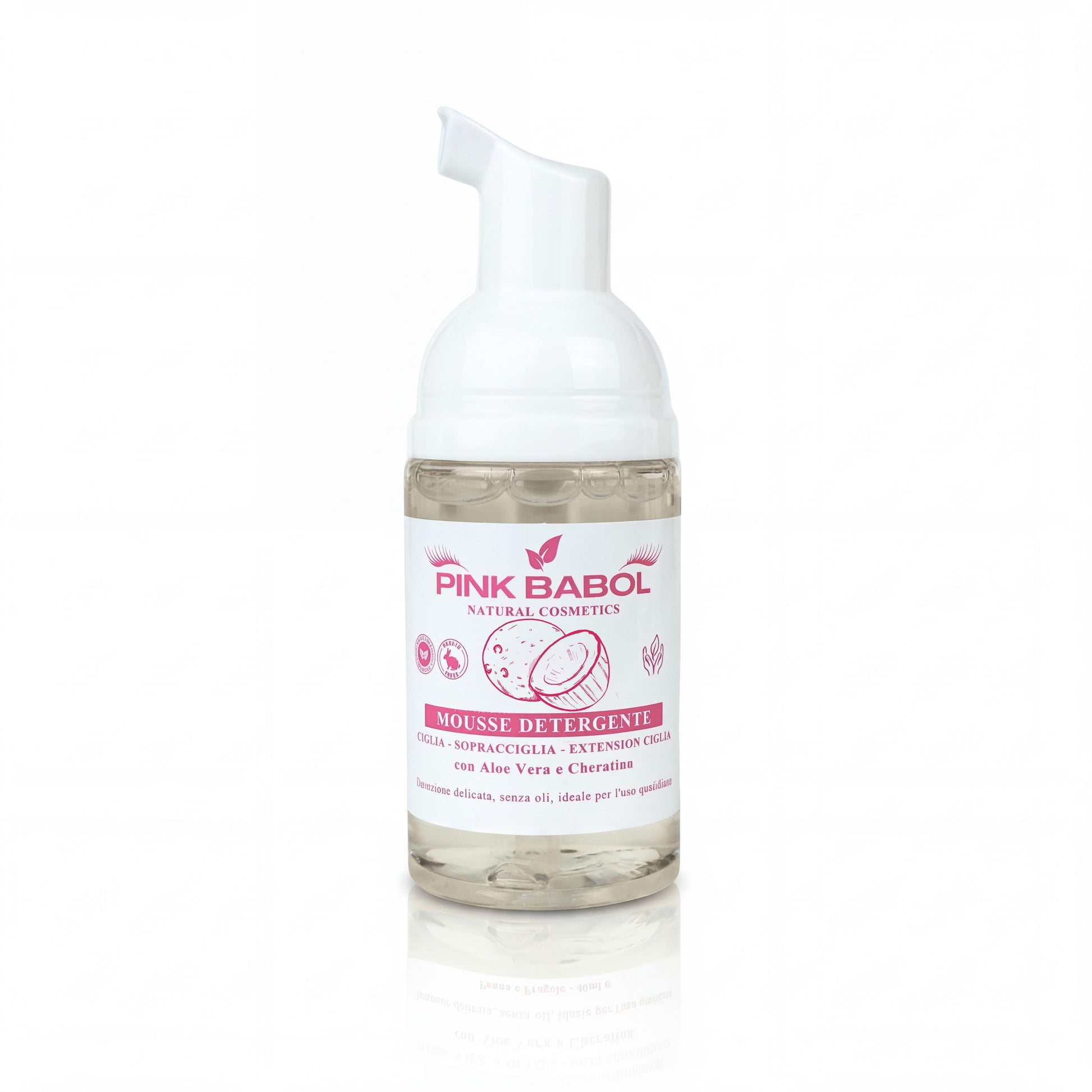 Mousse detergente per Ciglia, Sopracciglia & Extension Ciglia con Aloe Vera e Cheratina - Detersione delicata, senza oli, ideale per l'uso quotidiano-Pink Babol