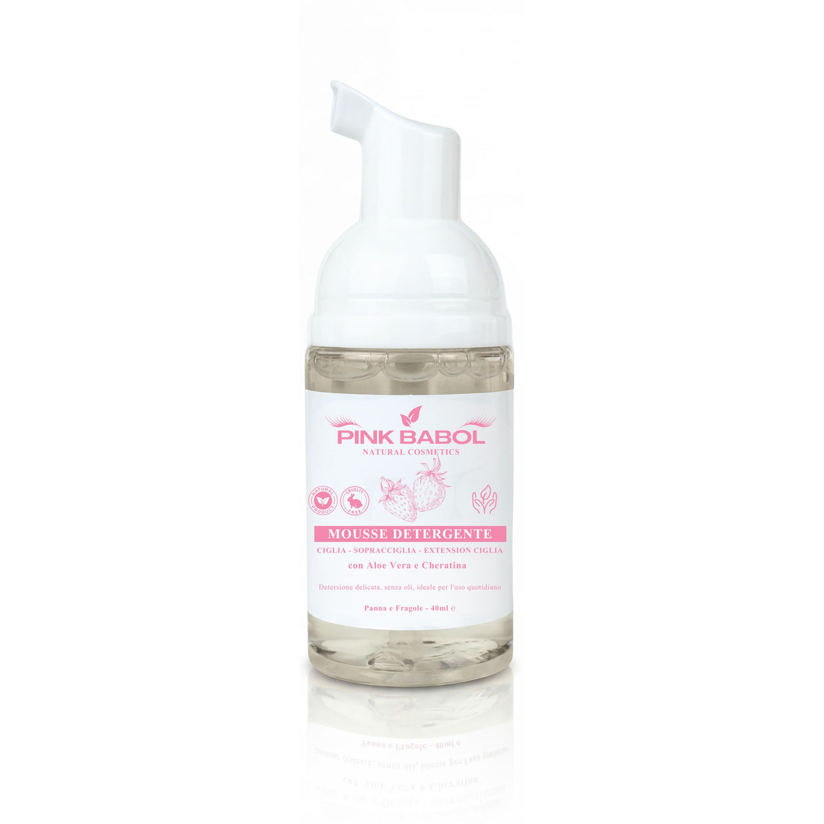 Mousse detergente per Ciglia, Sopracciglia, Extension Ciglia e Laminazione con Aloe Vera e Cheratina - Detersione delicata, senza oli, ideale per l'uso quotidiano-Pink Babol