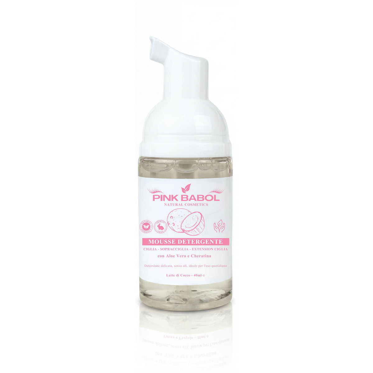Mousse detergente per Ciglia, Sopracciglia, Extension Ciglia e Laminazione con Aloe Vera e Cheratina - Detersione delicata, senza oli, ideale per l'uso quotidiano-Pink Babol
