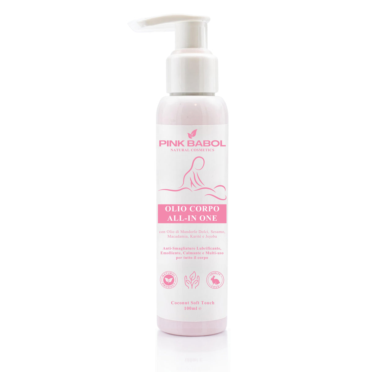 Olio Corpo/Massaggi ALL-IN ONE con Olio di Mandorle Dolci, Sesamo, Macadamia, Karité e Jojoba - Anti Smagliature, Lubrificante, Emolliente, Calmante e Multi-uso per tutto il corpo-Pink Babol