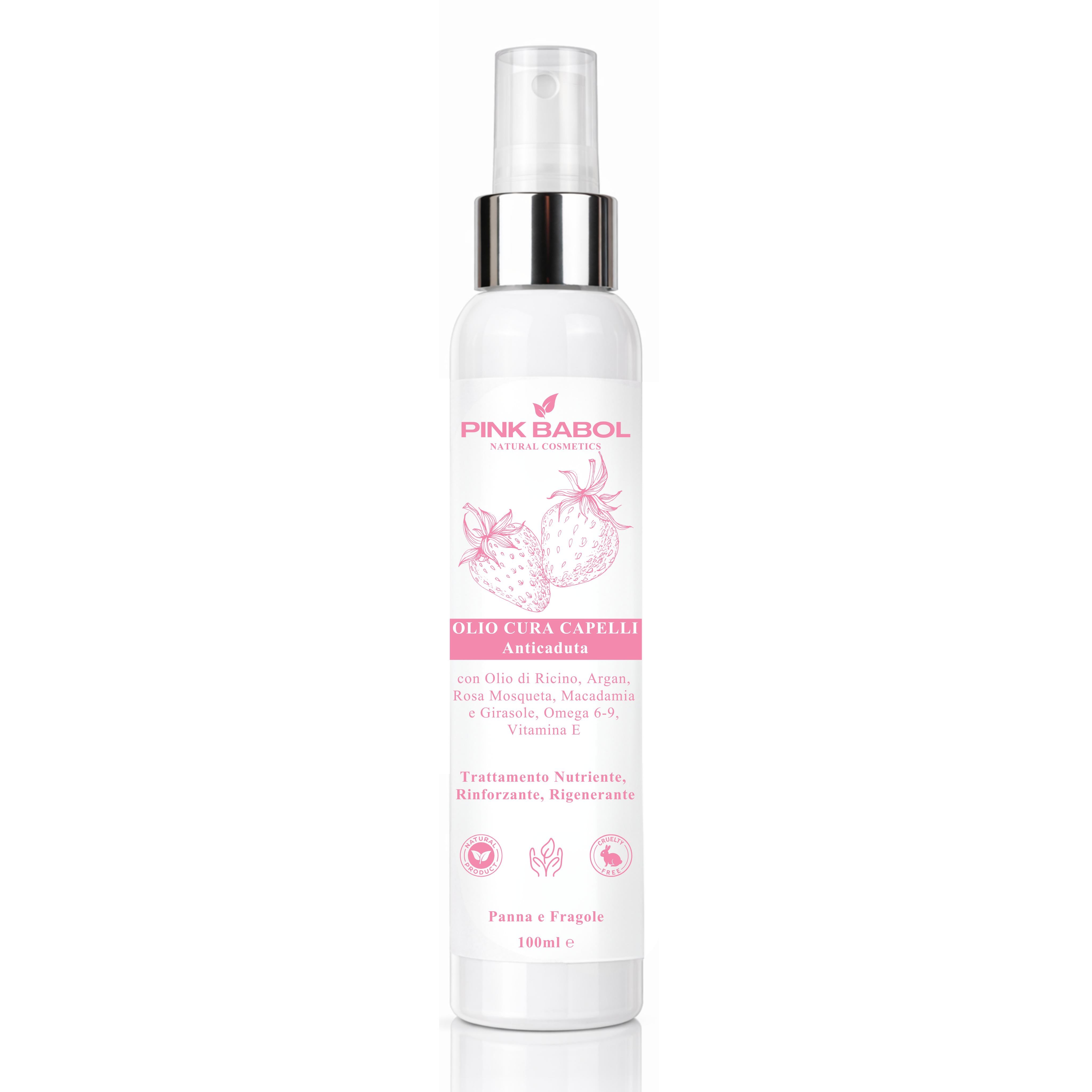 Olio Cura Capelli Anticaduta con Olio di Ricino, Argan, Rosa Mosqueta e Macadamia, Omega 6-9, Vitamina E - Trattamento Nutriente, Rinforzante, Rigenerante-Pink Babol