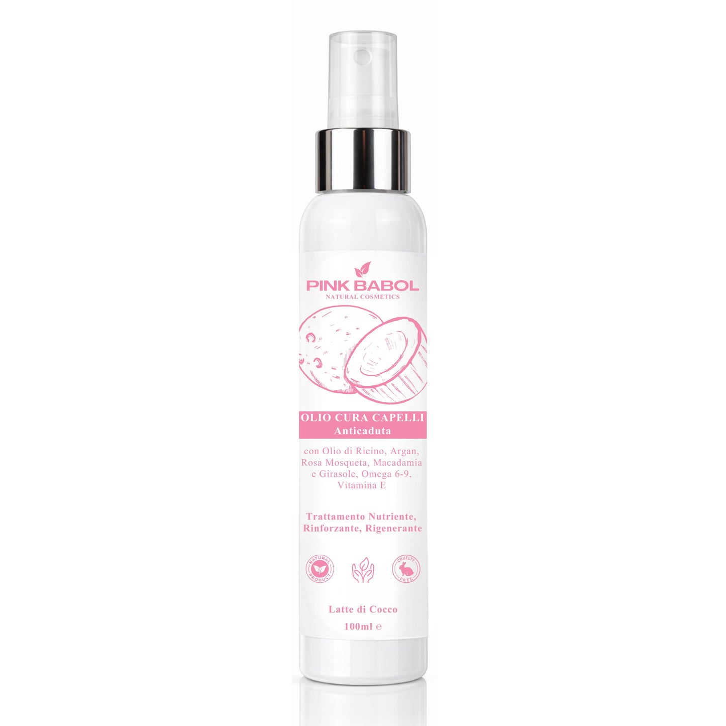 Olio Cura Capelli Anticaduta con Olio di Ricino, Argan, Rosa Mosqueta e Macadamia, Omega 6-9, Vitamina E - Trattamento Nutriente, Rinforzante, Rigenerante-Pink Babol