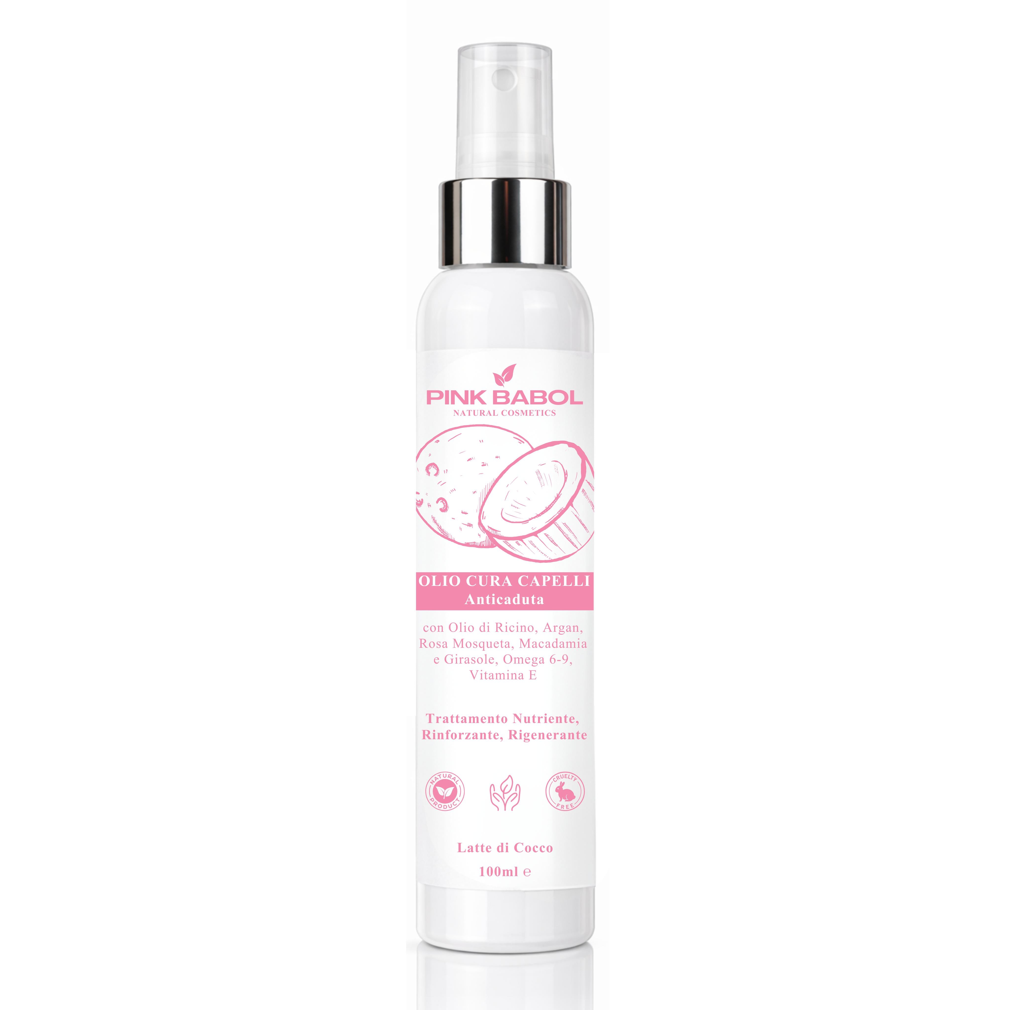 Olio Cura Capelli Anticaduta con Olio di Ricino, Argan, Rosa Mosqueta e Macadamia, Omega 6-9, Vitamina E - Trattamento Nutriente, Rinforzante, Rigenerante-Pink Babol