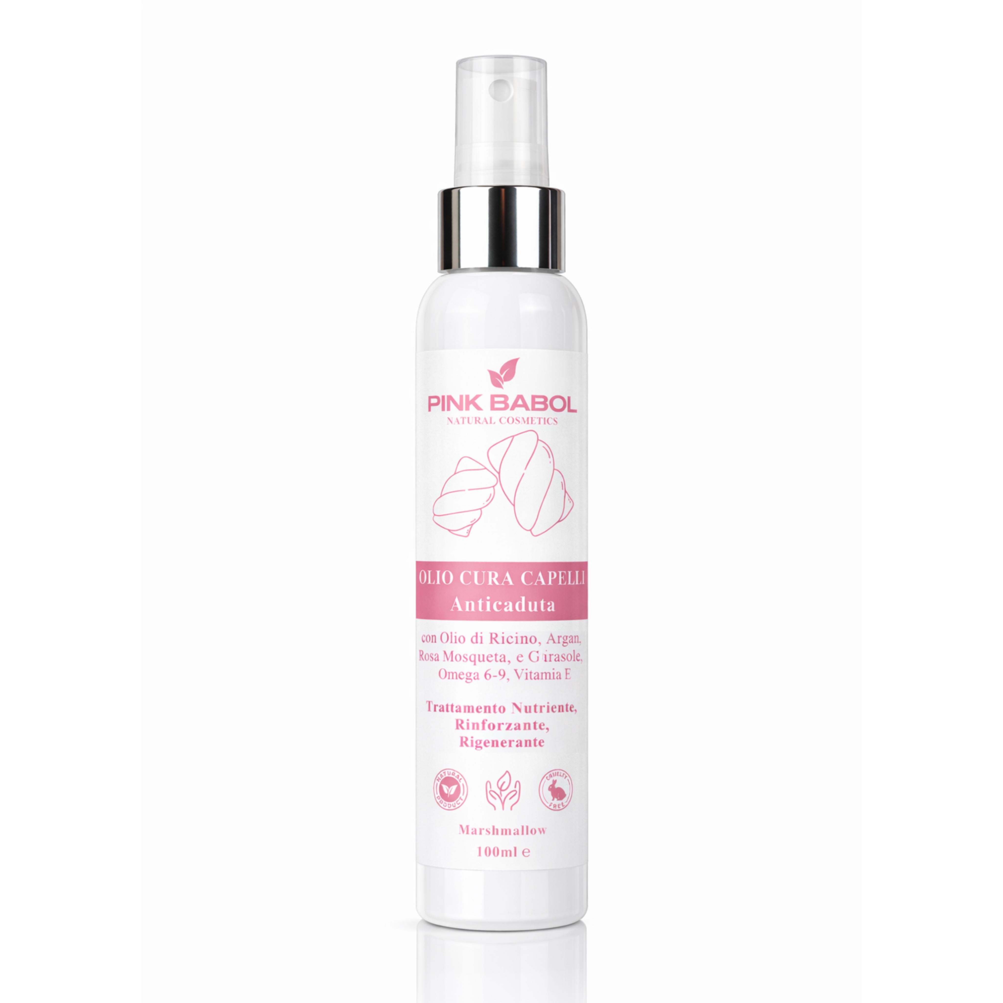 Olio Cura Capelli Anticaduta con Olio di Ricino, Argan, Rosa Mosqueta e Macadamia, Omega 6-9, Vitamina E - Trattamento Nutriente, Rinforzante, Rigenerante-Pink Babol