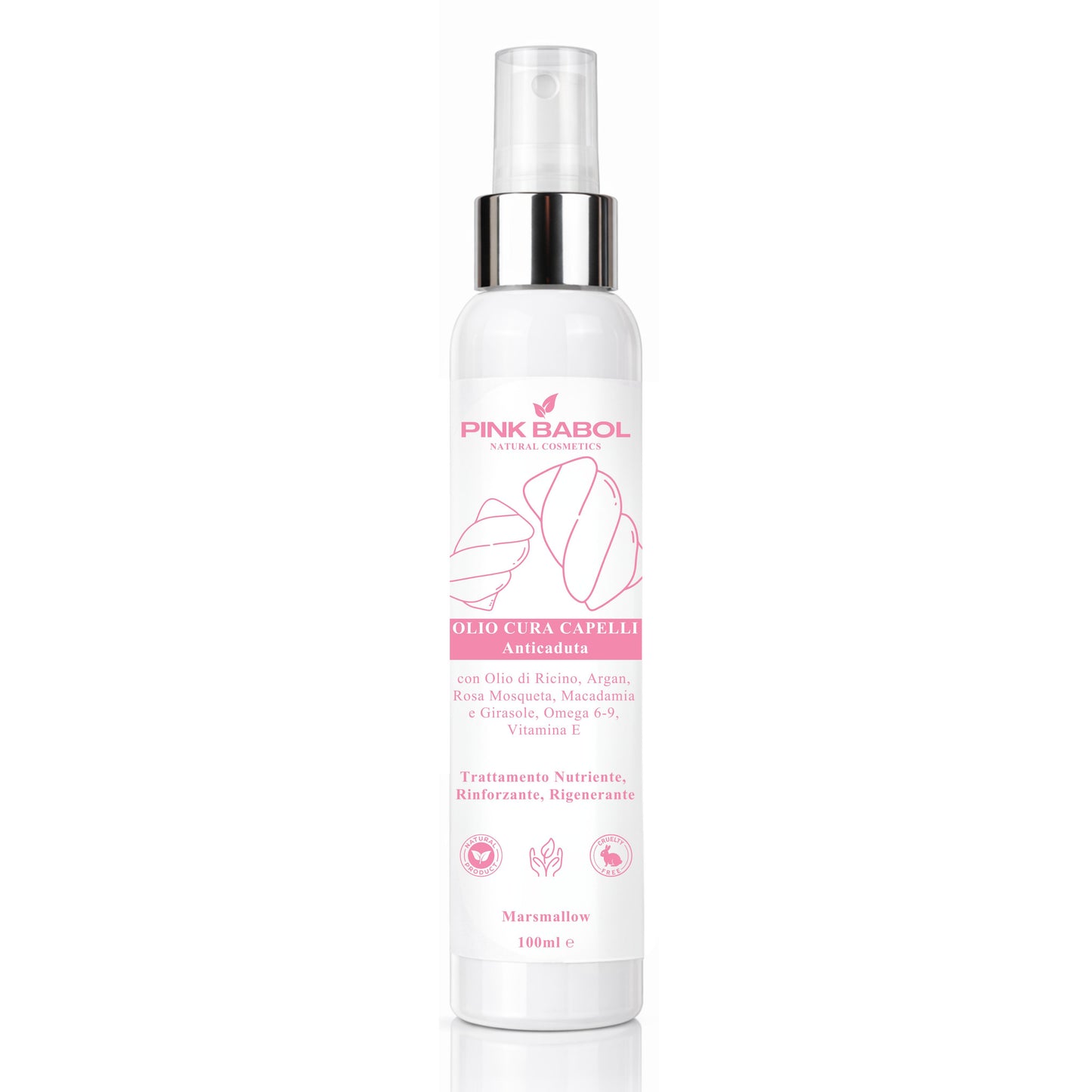 Olio Cura Capelli Anticaduta con Olio di Ricino, Argan, Rosa Mosqueta e Macadamia, Omega 6-9, Vitamina E - Trattamento Nutriente, Rinforzante, Rigenerante-Pink Babol