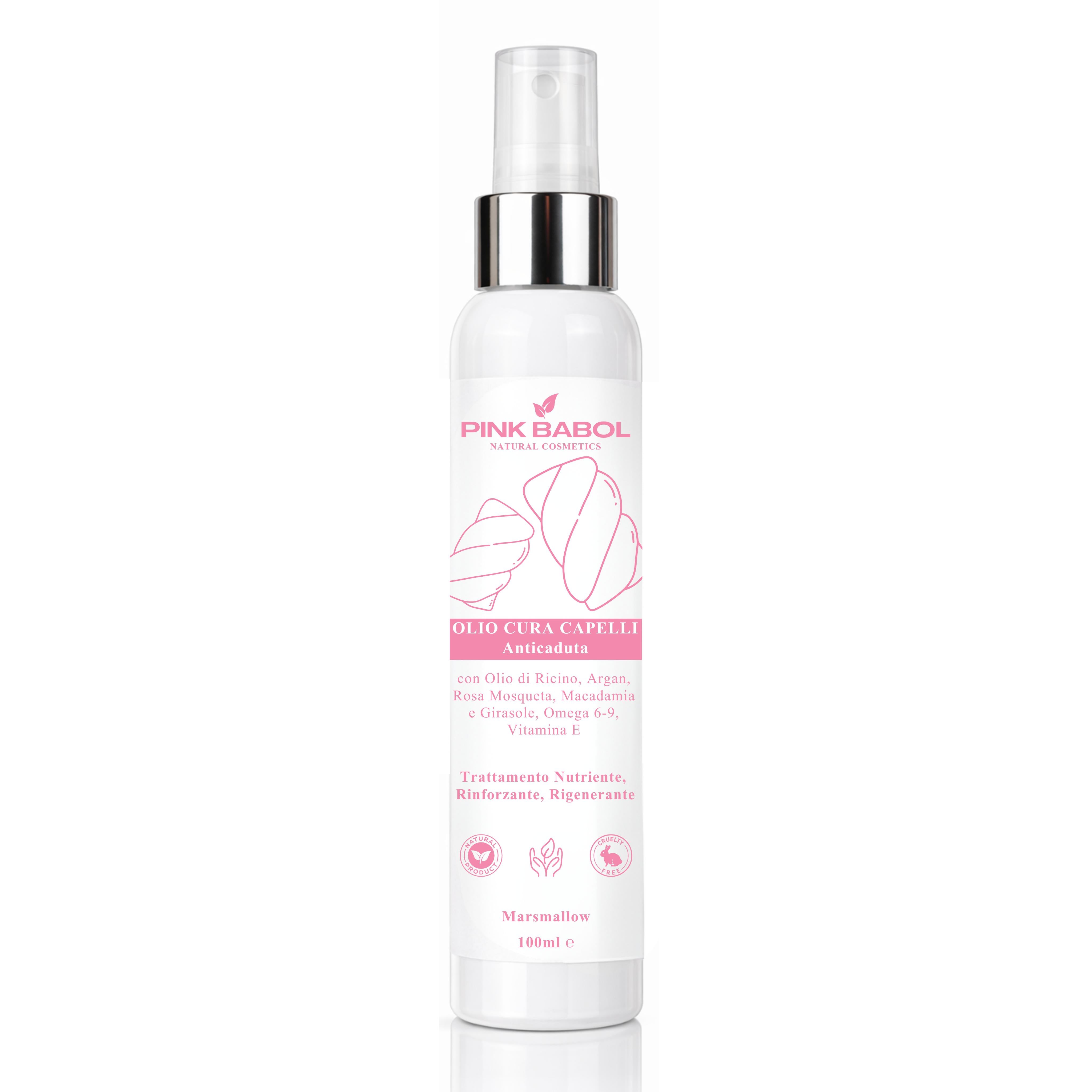 Olio Cura Capelli Anticaduta con Olio di Ricino, Argan, Rosa Mosqueta e Macadamia, Omega 6-9, Vitamina E - Trattamento Nutriente, Rinforzante, Rigenerante-Pink Babol