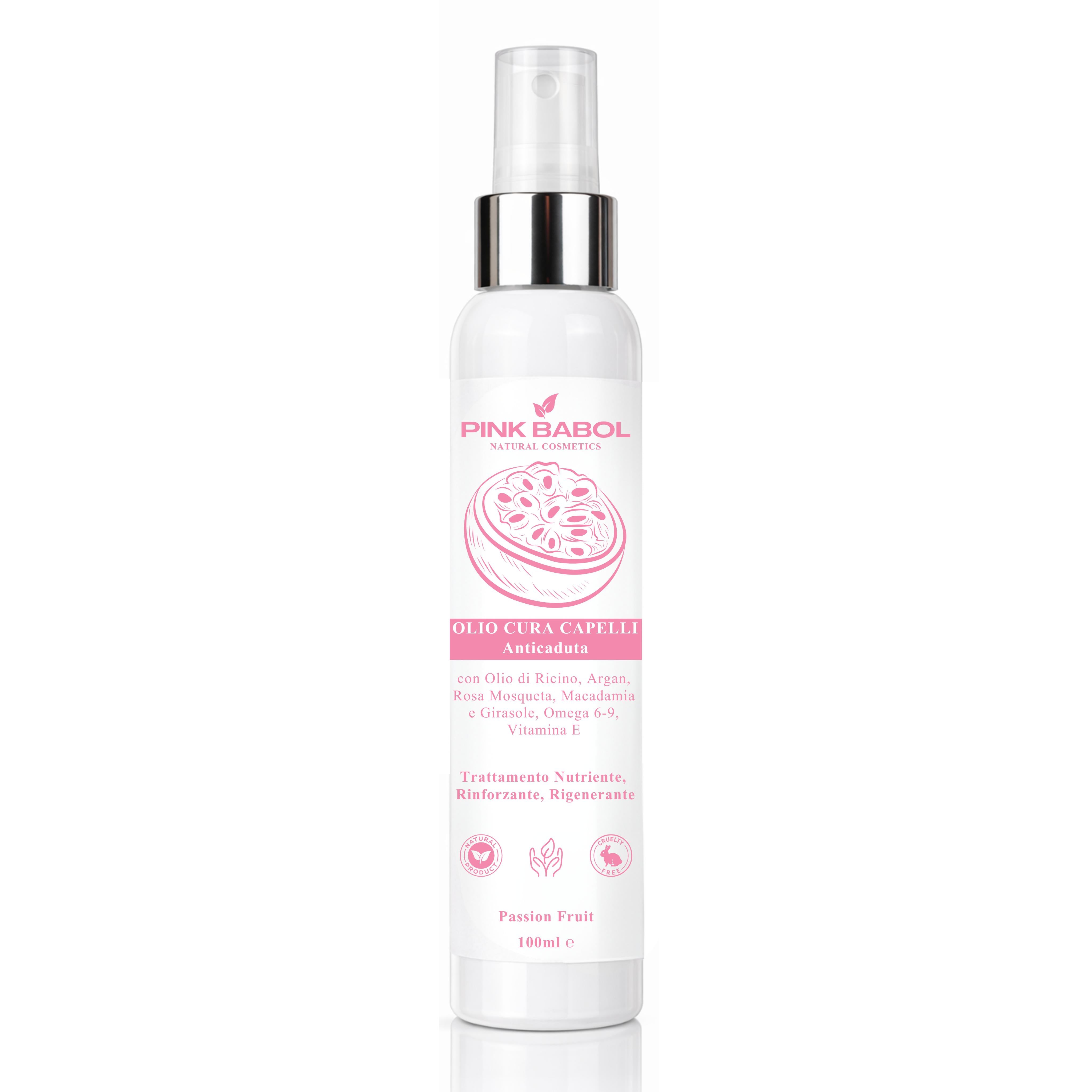 Olio Cura Capelli Anticaduta con Olio di Ricino, Argan, Rosa Mosqueta e Macadamia, Omega 6-9, Vitamina E - Trattamento Nutriente, Rinforzante, Rigenerante-Pink Babol