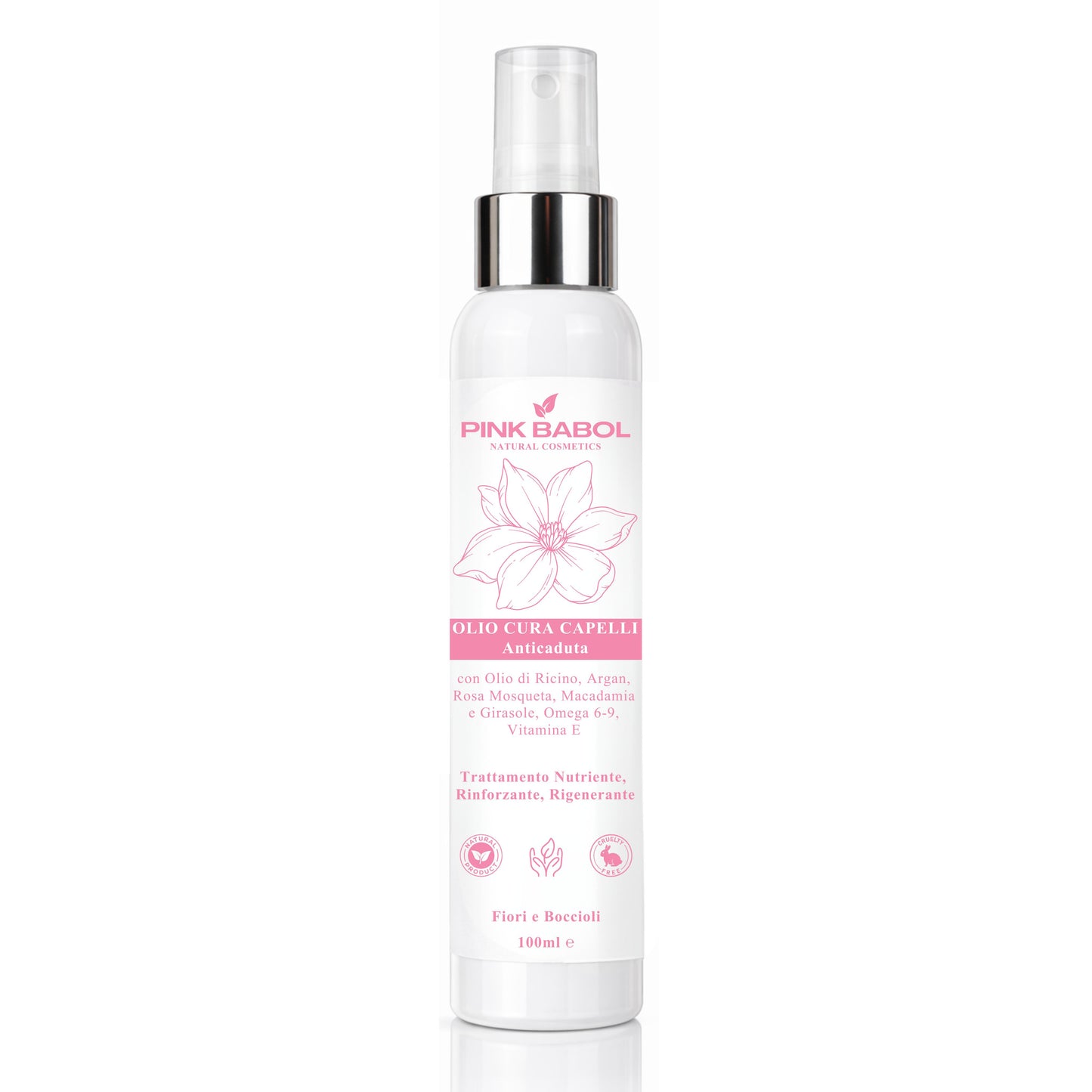 Olio Cura Capelli Anticaduta con Olio di Ricino, Argan, Rosa Mosqueta e Macadamia, Omega 6-9, Vitamina E - Trattamento Nutriente, Rinforzante, Rigenerante-Pink Babol