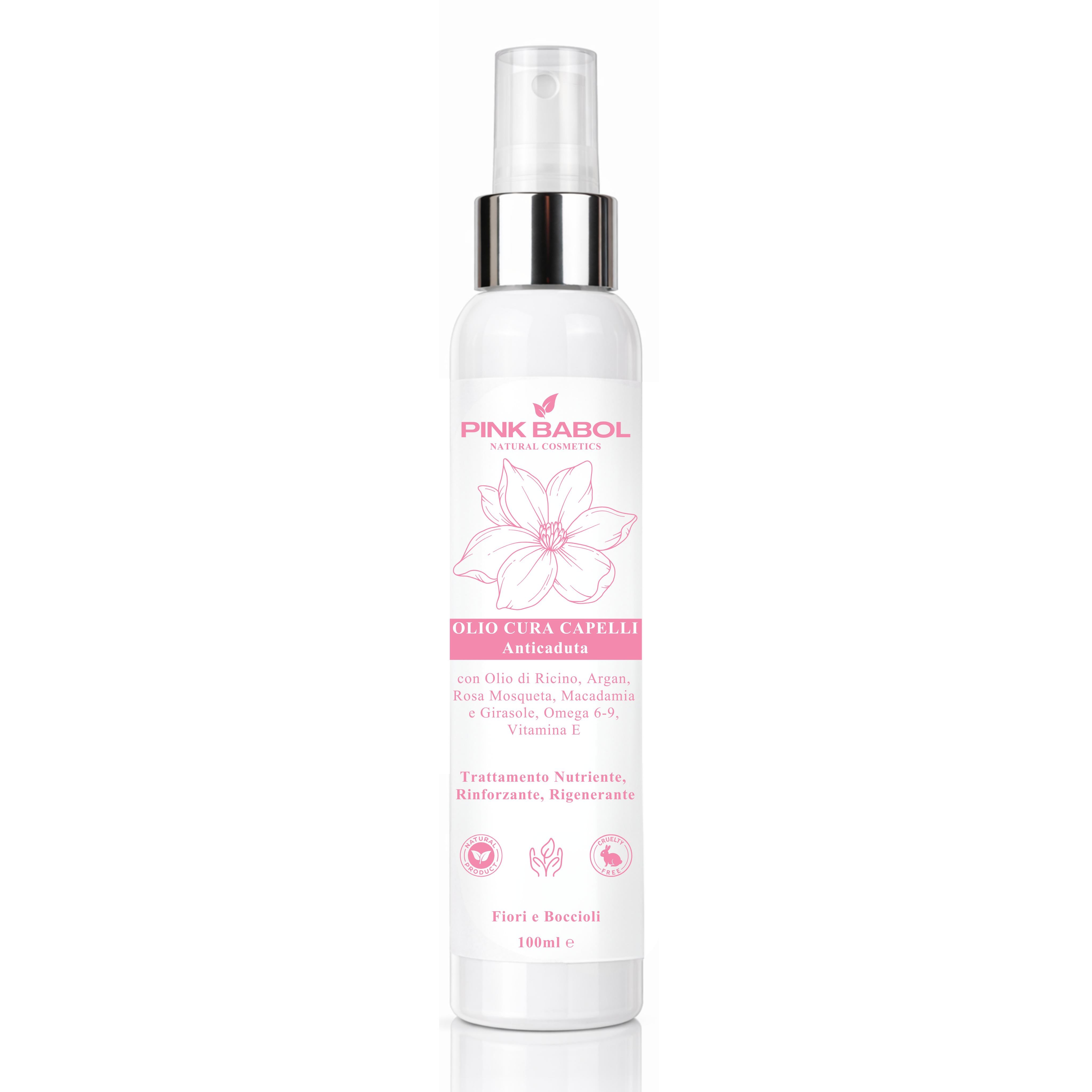 Olio Cura Capelli Anticaduta con Olio di Ricino, Argan, Rosa Mosqueta e Macadamia, Omega 6-9, Vitamina E - Trattamento Nutriente, Rinforzante, Rigenerante-Pink Babol
