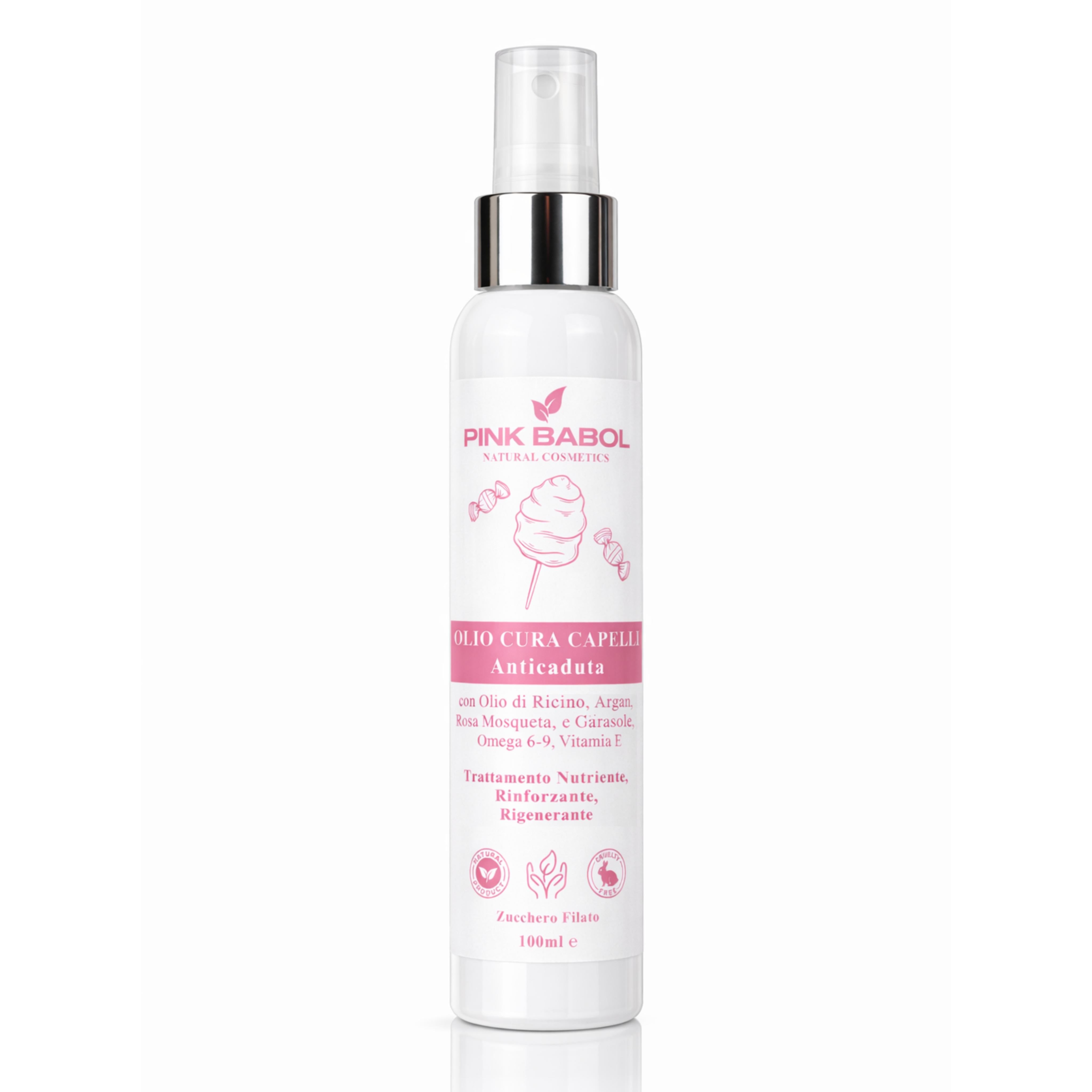 Olio Cura Capelli Anticaduta con Olio di Ricino, Argan, Rosa Mosqueta e Macadamia, Omega 6-9, Vitamina E - Trattamento Nutriente, Rinforzante, Rigenerante-Pink Babol