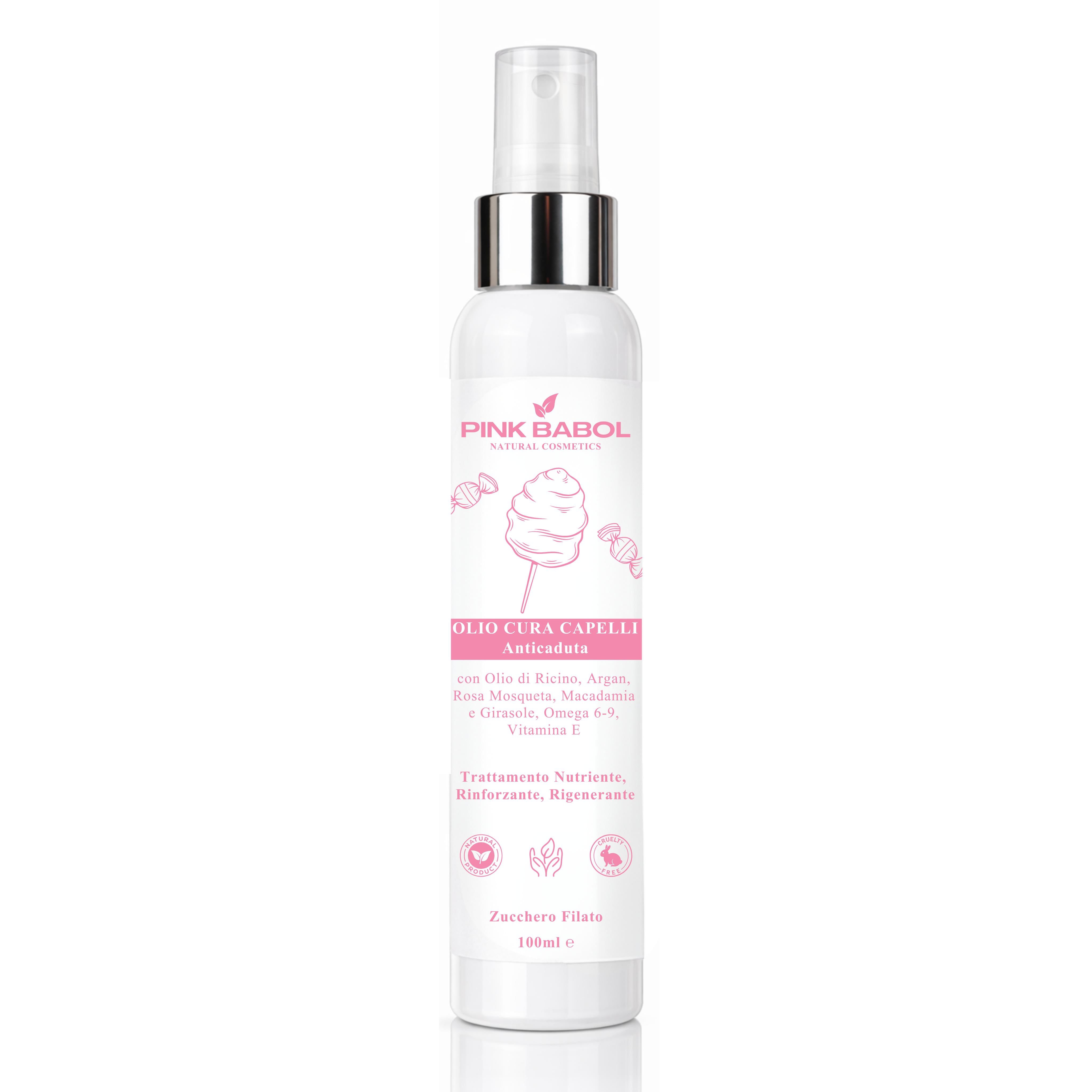 Olio Cura Capelli Anticaduta con Olio di Ricino, Argan, Rosa Mosqueta e Macadamia, Omega 6-9, Vitamina E - Trattamento Nutriente, Rinforzante, Rigenerante-Pink Babol
