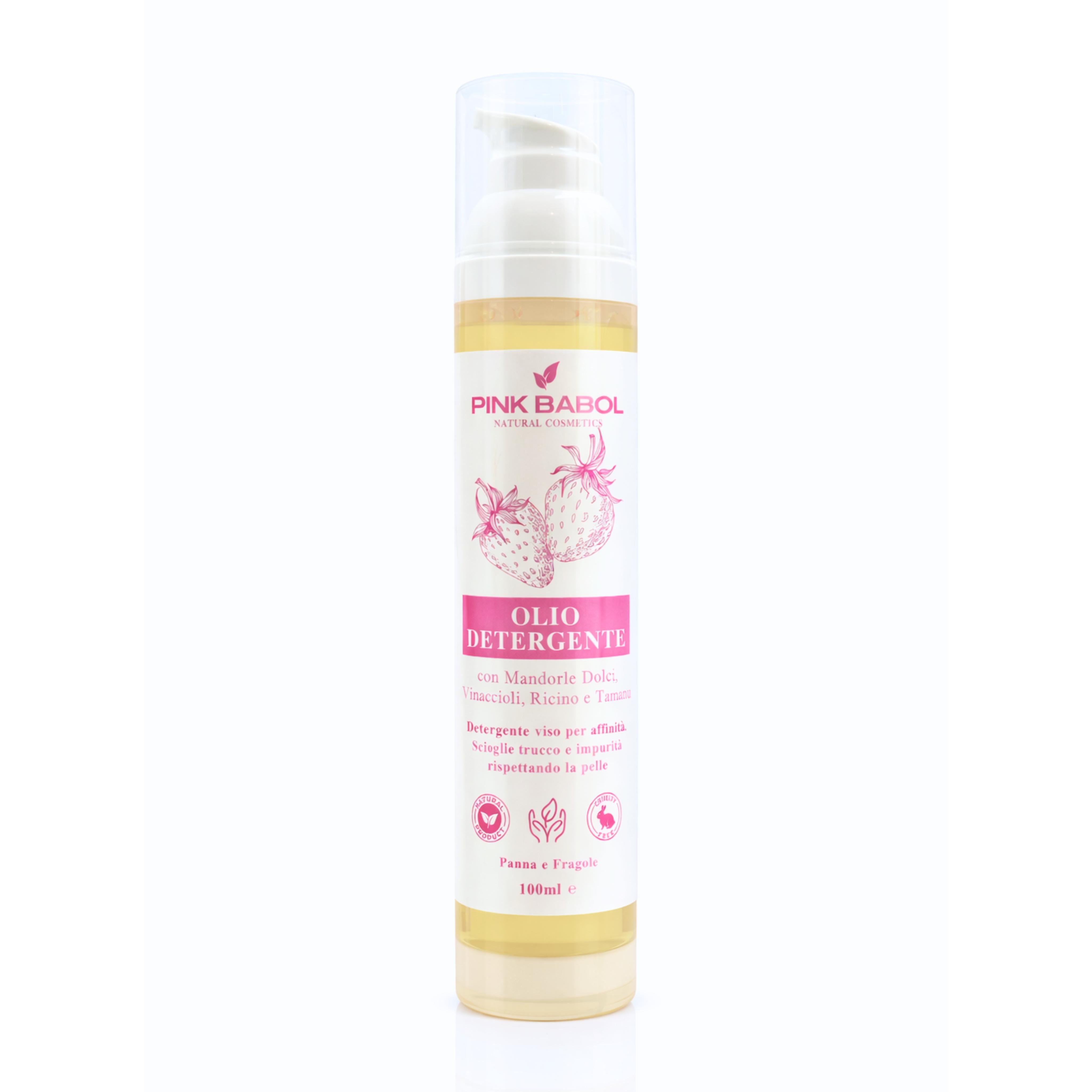 Olio Detergente Viso con Mandorle Dolci, Vinaccioli, Ricino e Tamanu - Deterge per affinità, scioglie trucco e impurità rispettando la pelle-Pink Babol