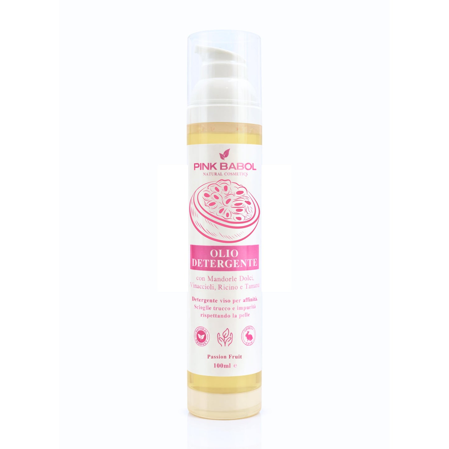 Olio Detergente Viso con Mandorle Dolci, Vinaccioli, Ricino e Tamanu - Deterge per affinità, scioglie trucco e impurità rispettando la pelle-Pink Babol