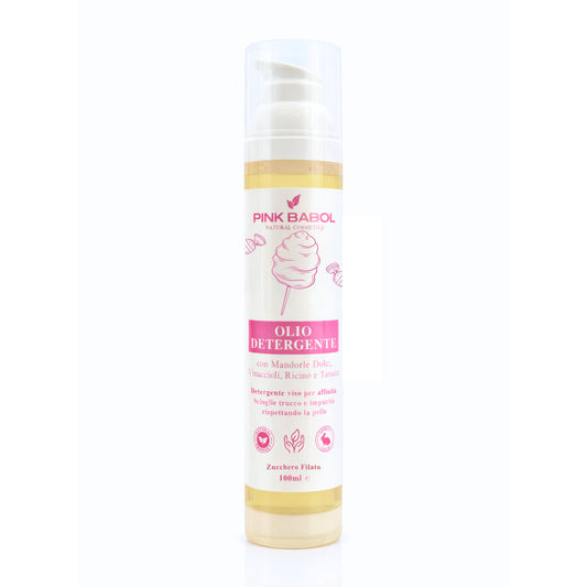 Olio Detergente Viso con Mandorle Dolci, Vinaccioli, Ricino e Tamanu - Deterge per affinità, scioglie trucco e impurità rispettando la pelle-Pink Babol