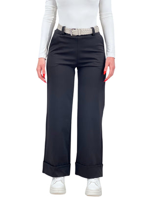 Pantalone a palazzo con risvolto e cinta-Pink Babol