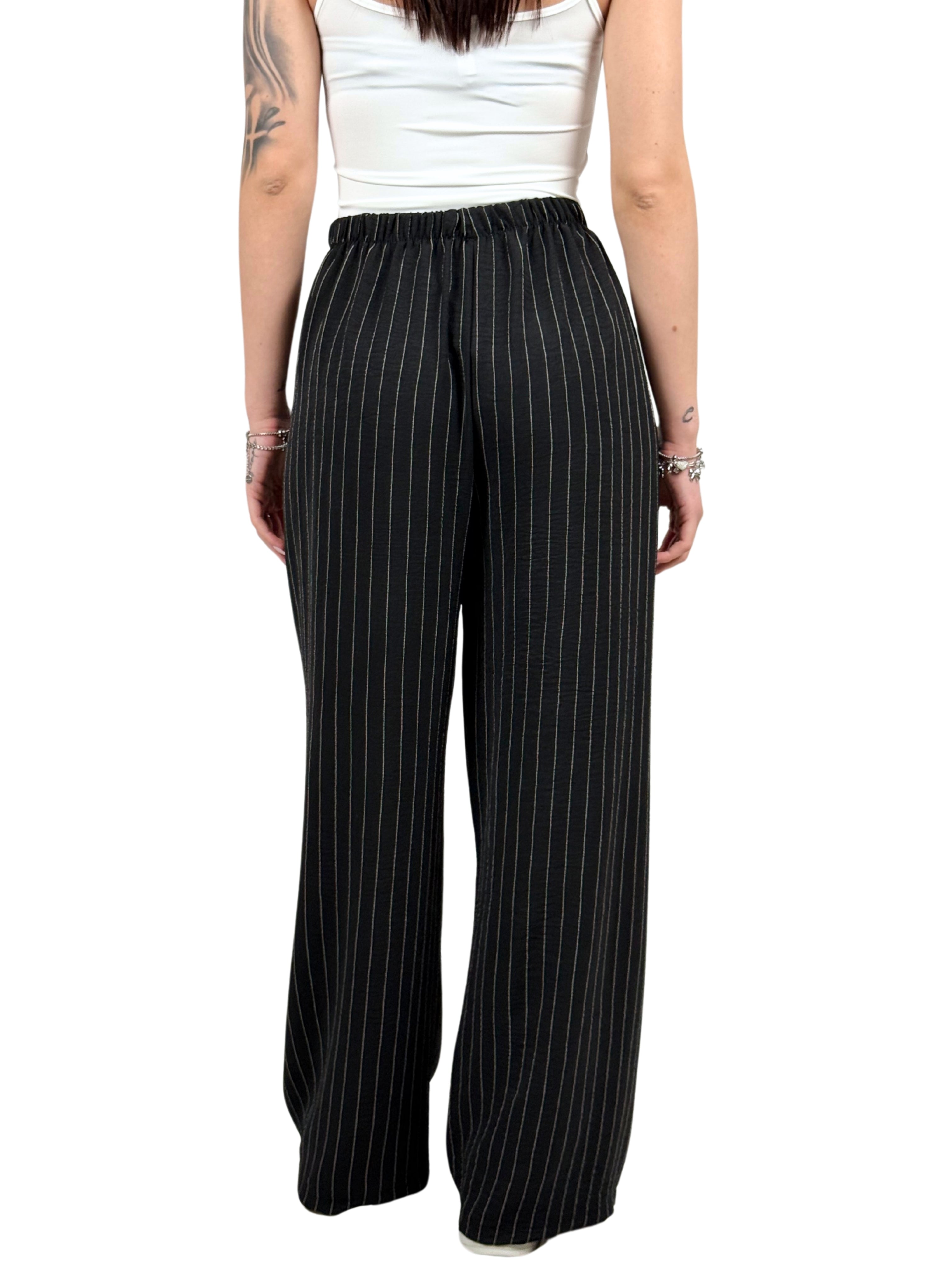 Pantalone a palazzo gessato effetto lino-Pink Babol