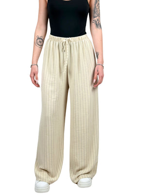 Pantalone a palazzo gessato effetto lino-Pink Babol