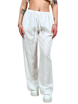 Pantalone a palazzo misto lino-Pink Babol
