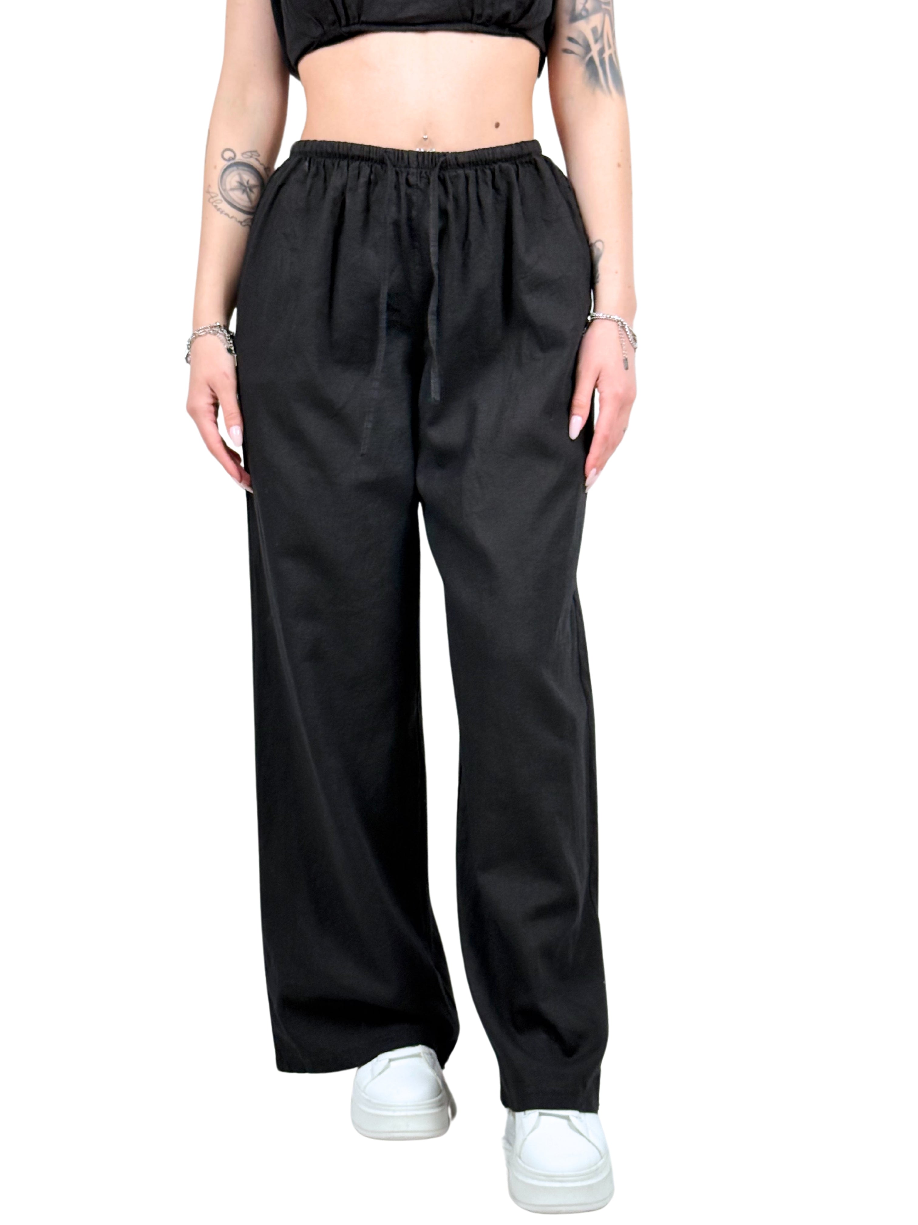 Pantalone a palazzo misto lino-Pink Babol