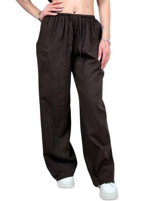 Pantalone a palazzo misto lino-Pink Babol