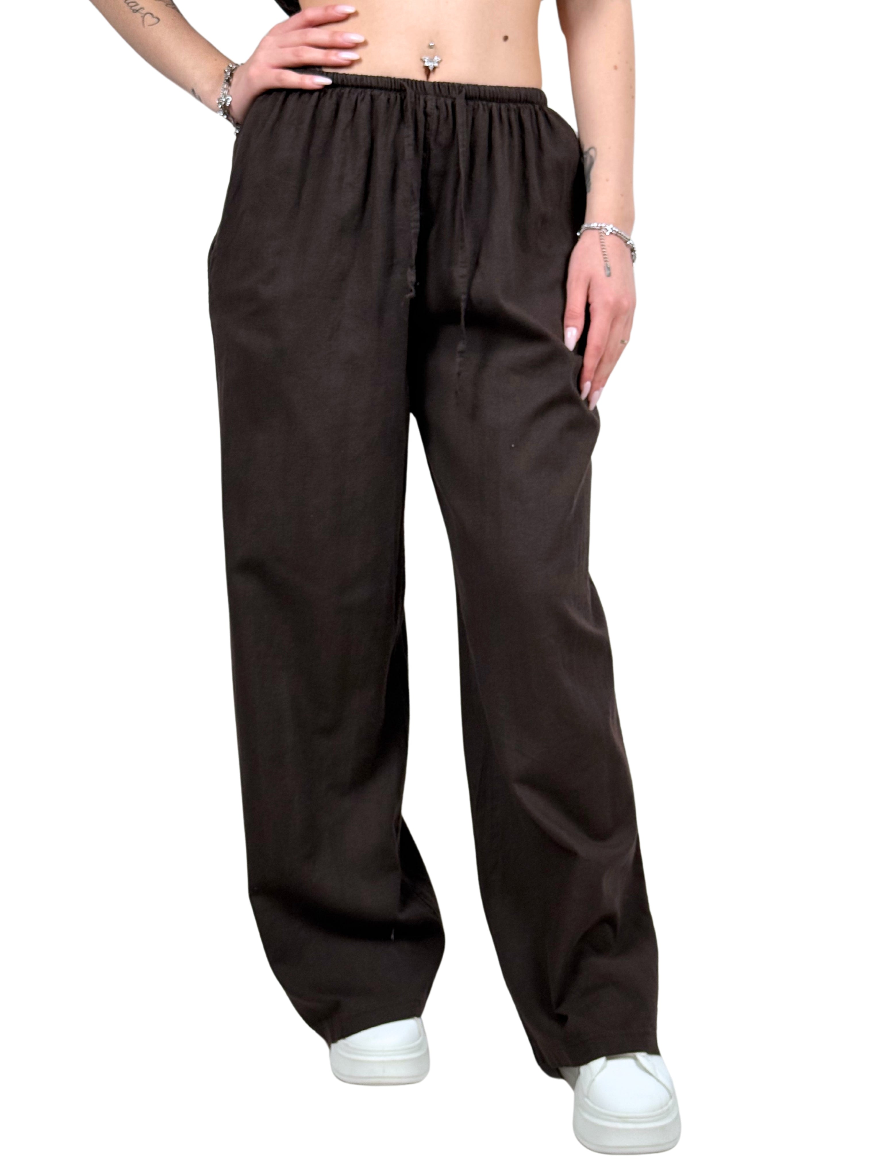 Pantalone a palazzo misto lino-Pink Babol