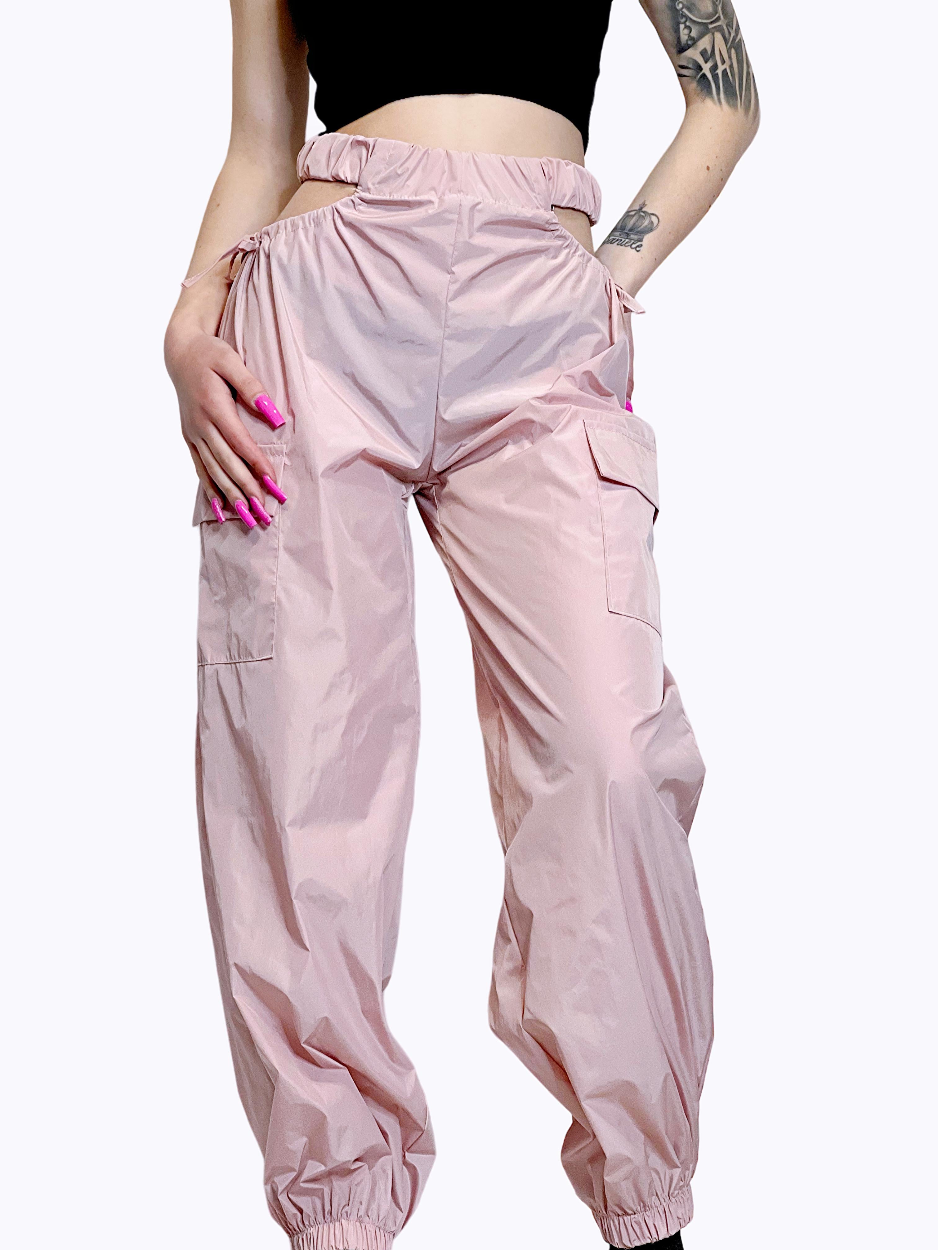 Pantalone cargo poliestere apertura fianchi-Pink Babol