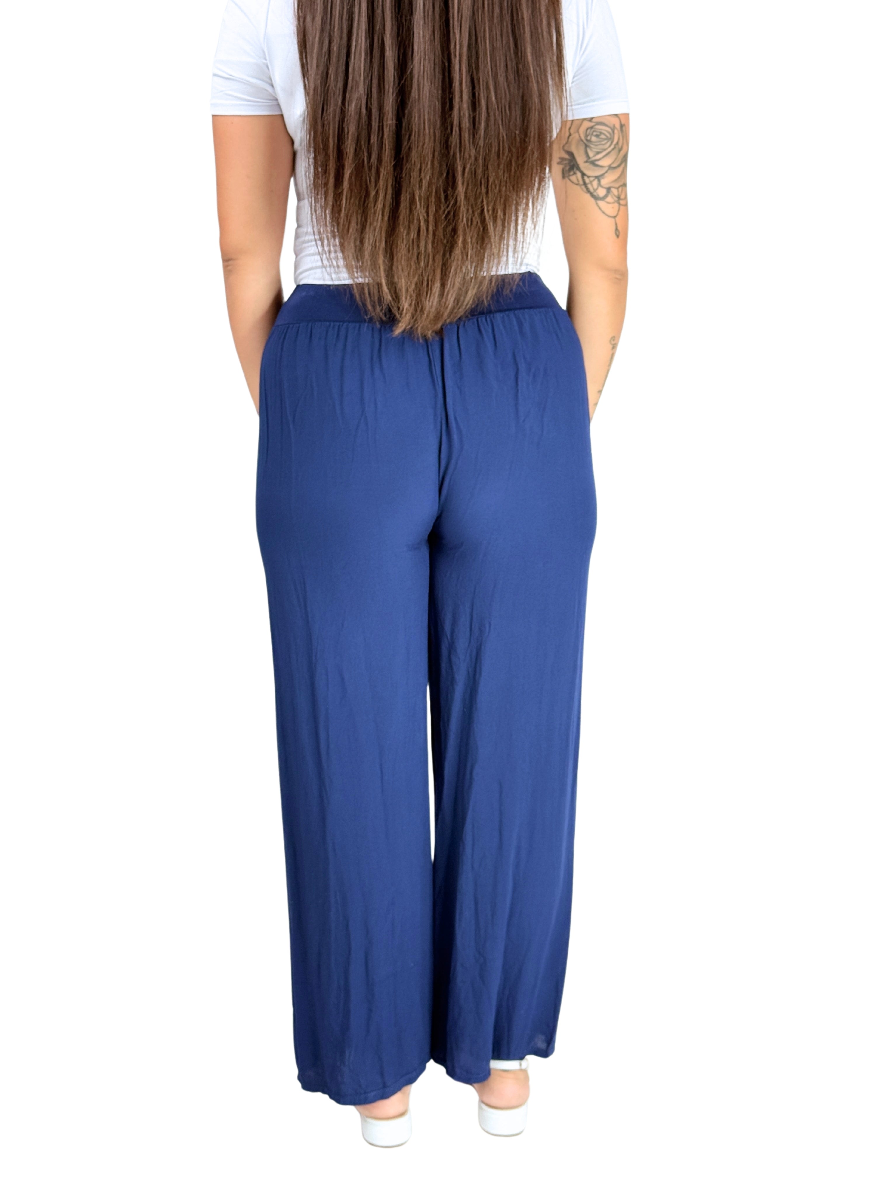 Pantalone oversize a palazzo in viscosa con fascia elastica-Pink Babol