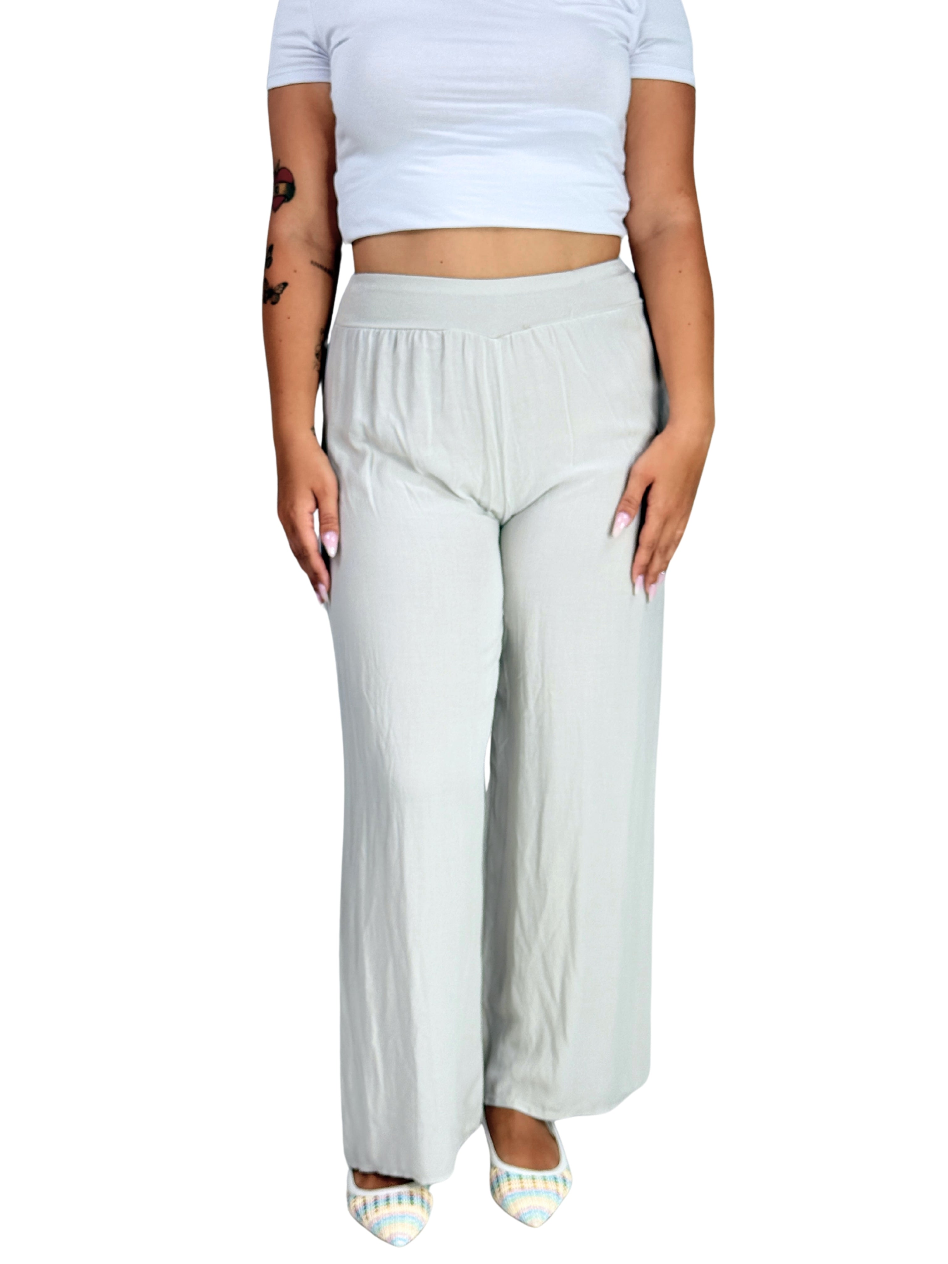 Pantalone oversize a palazzo in viscosa con fascia elastica-Pink Babol