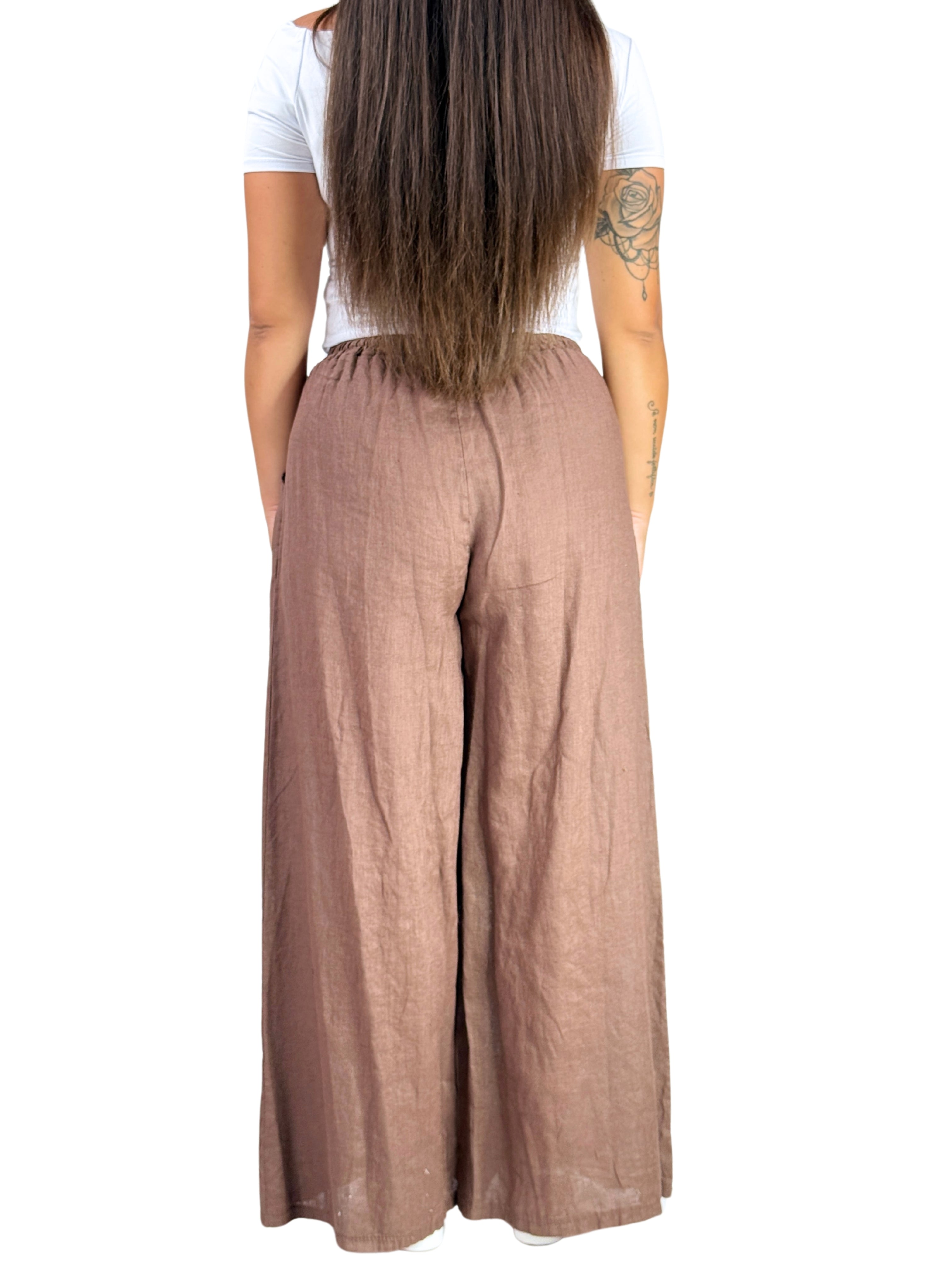 Pantalone oversize in lino-Pink Babol