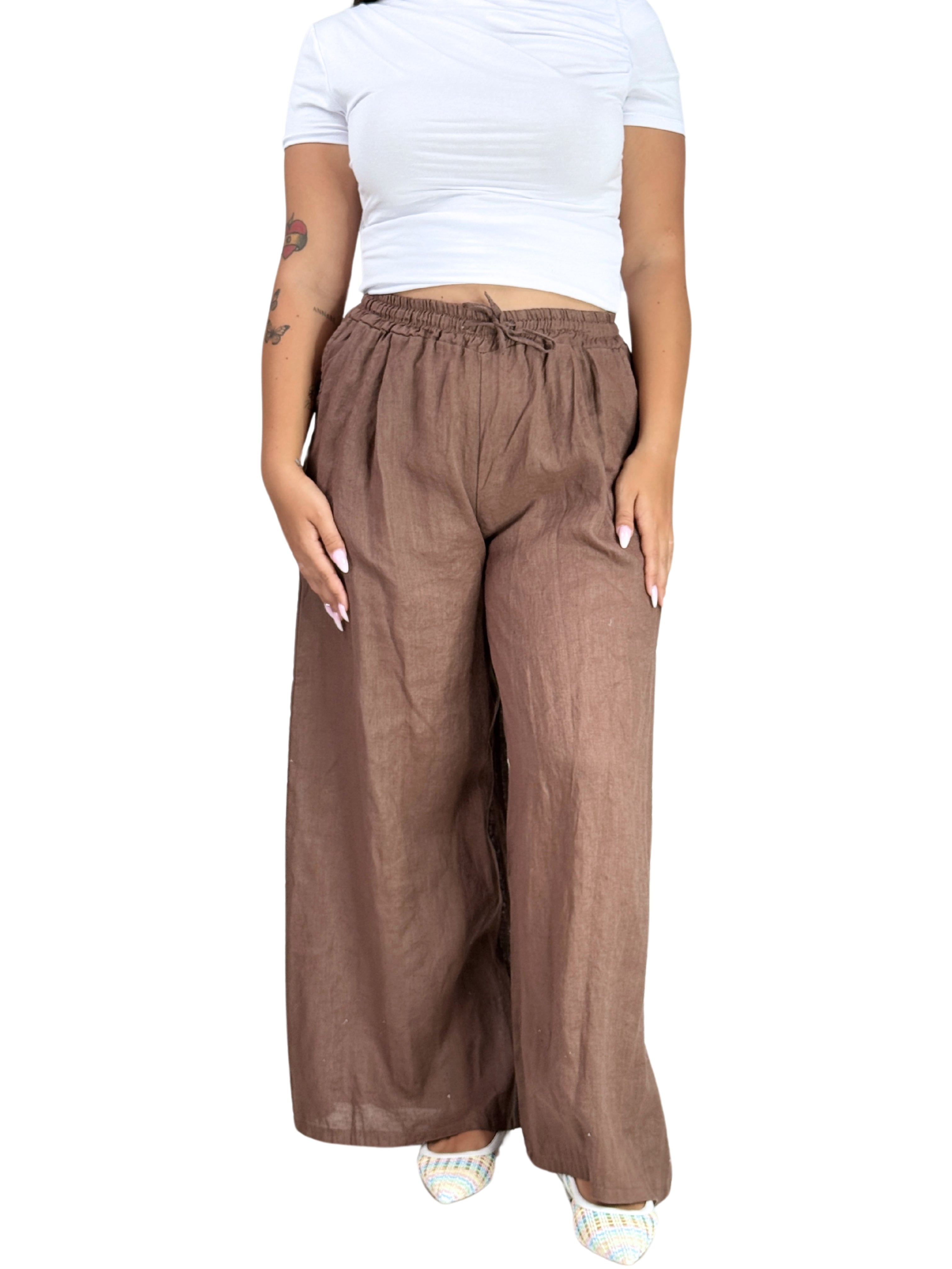 Pantalone oversize in lino-Pink Babol