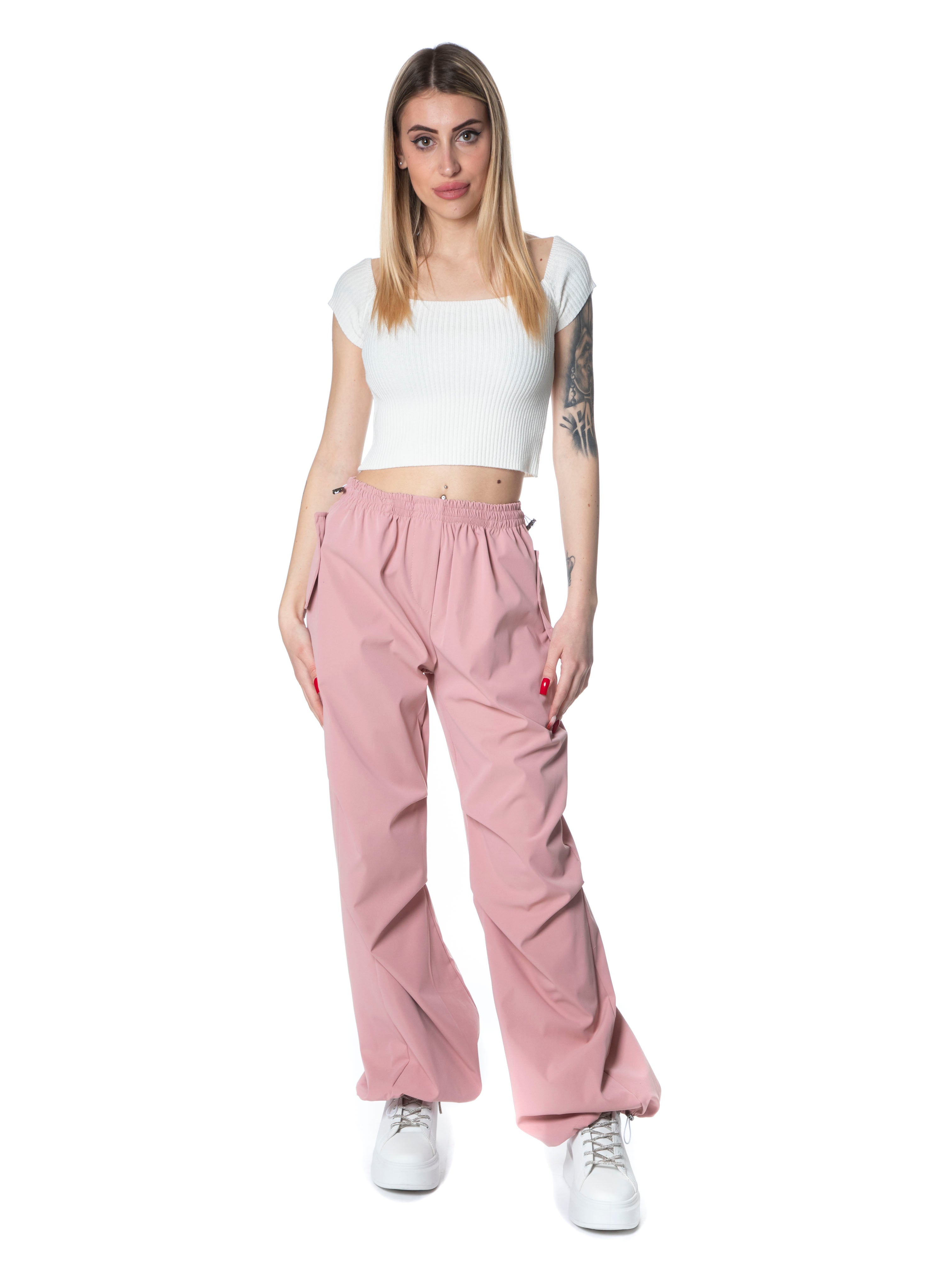 Pantalone parachute oversize-Pink Babol