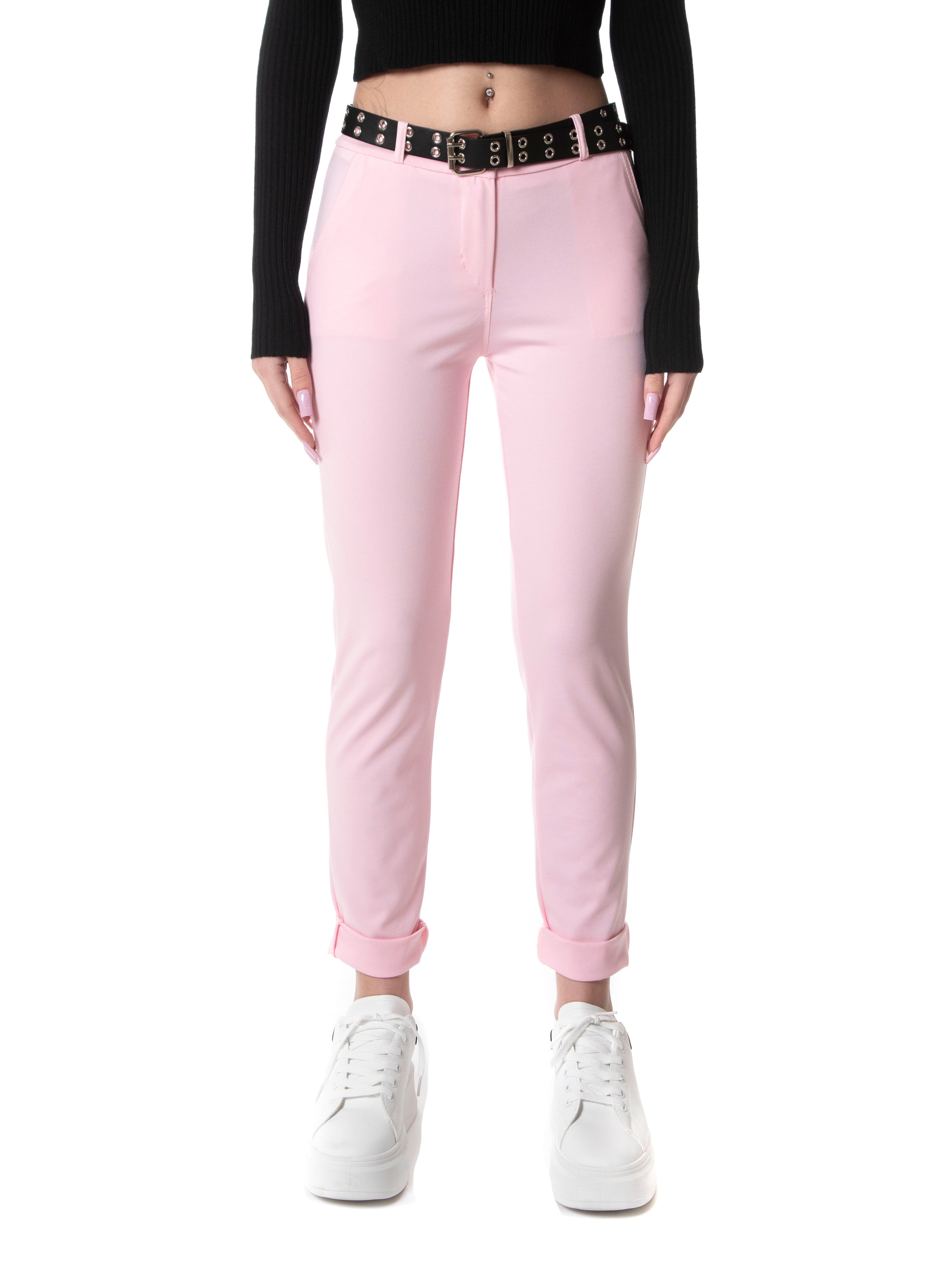 Pantaloni Capri elasticizzati con risvolto-Pink Babol
