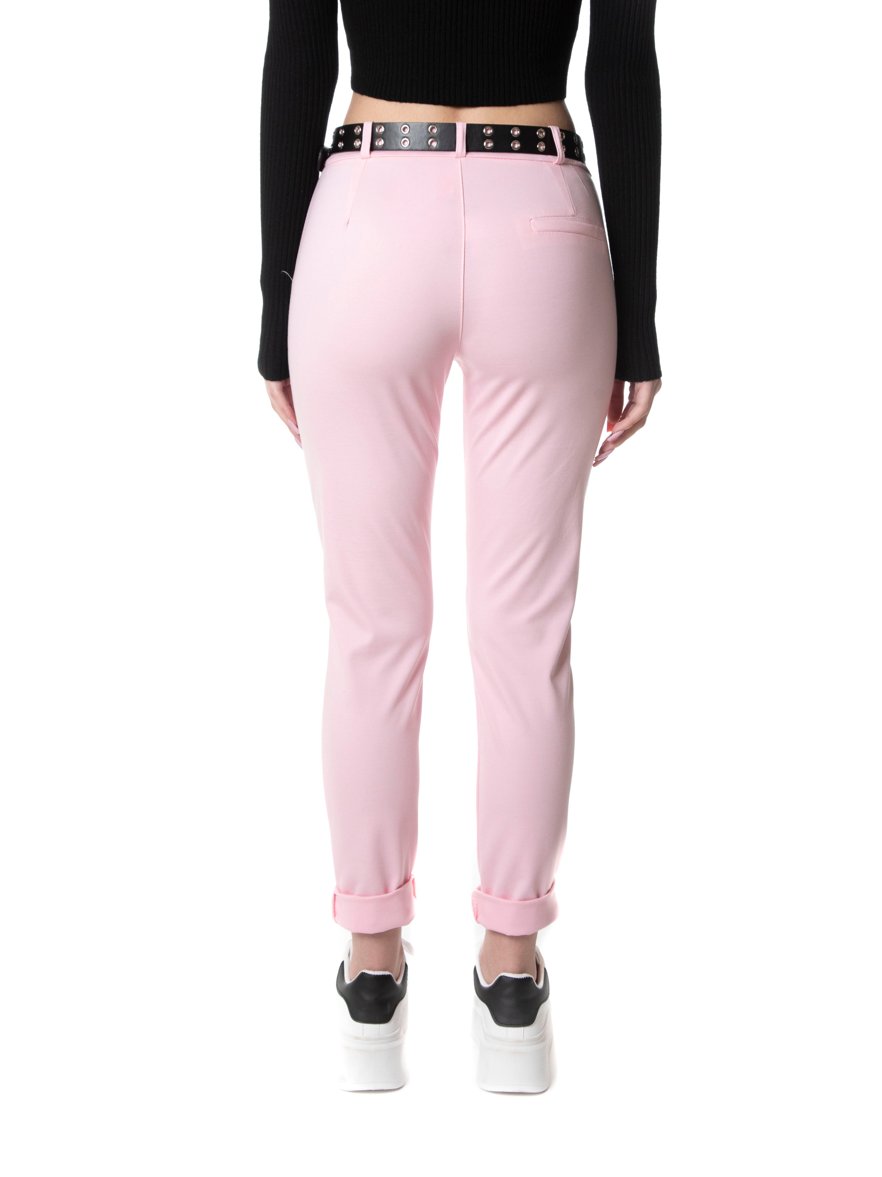 Pantaloni Capri elasticizzati con risvolto-Pink Babol