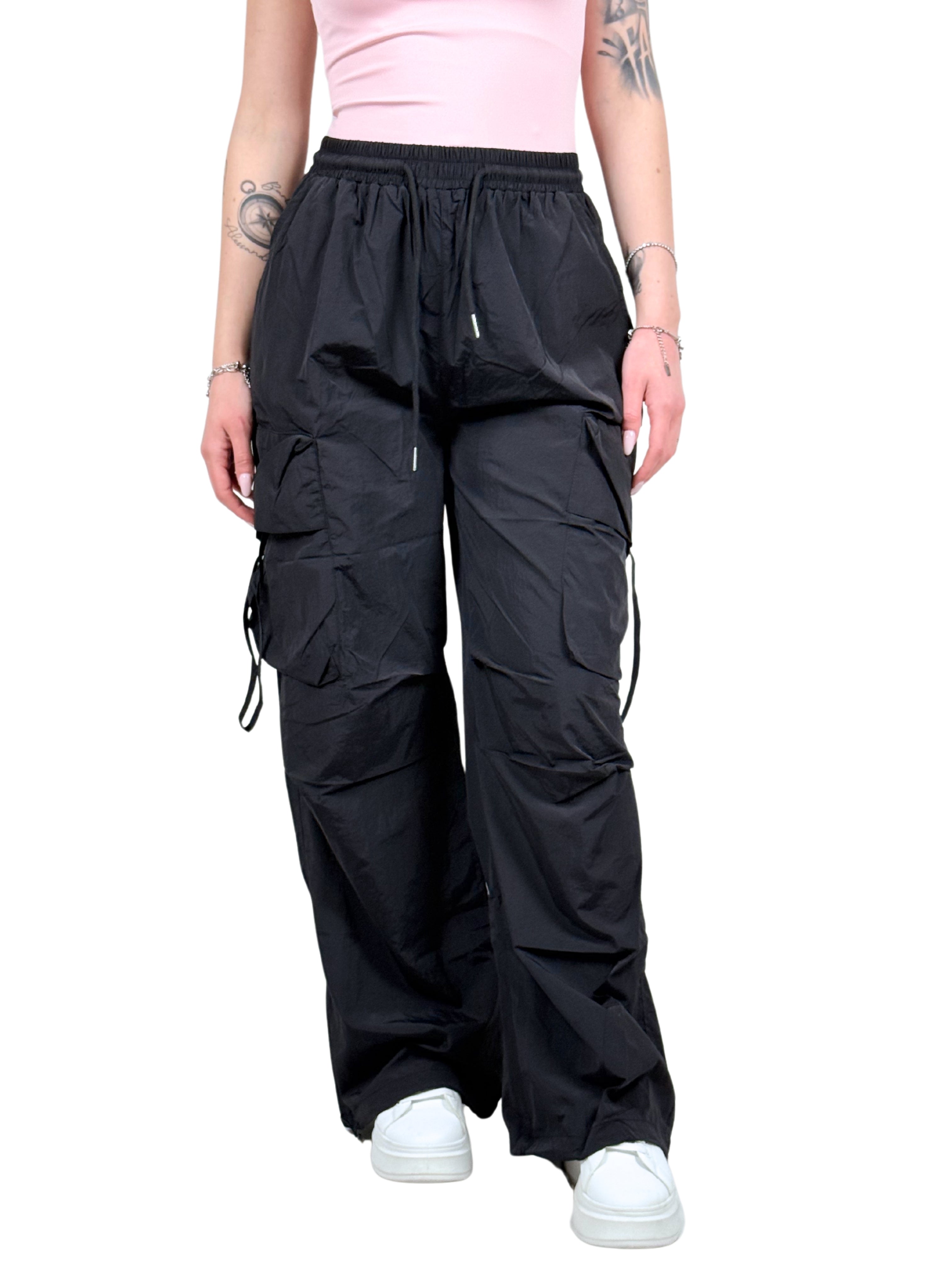 Pantaloni cargo acetato-Pink Babol