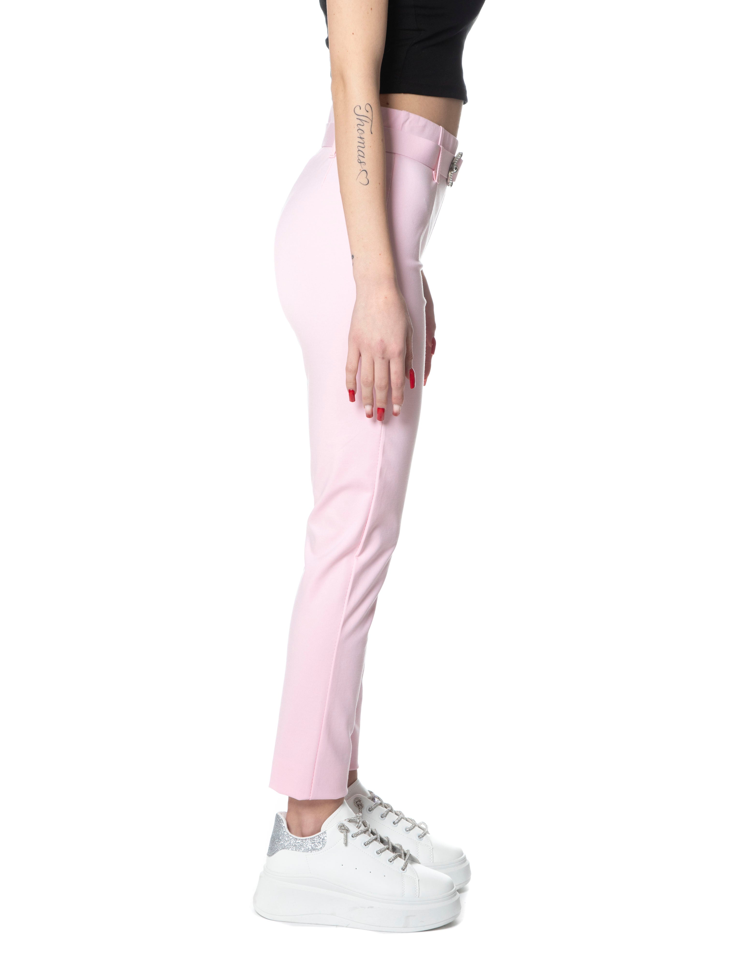 Pantaloni vita alta elasticizzati-Pink Babol