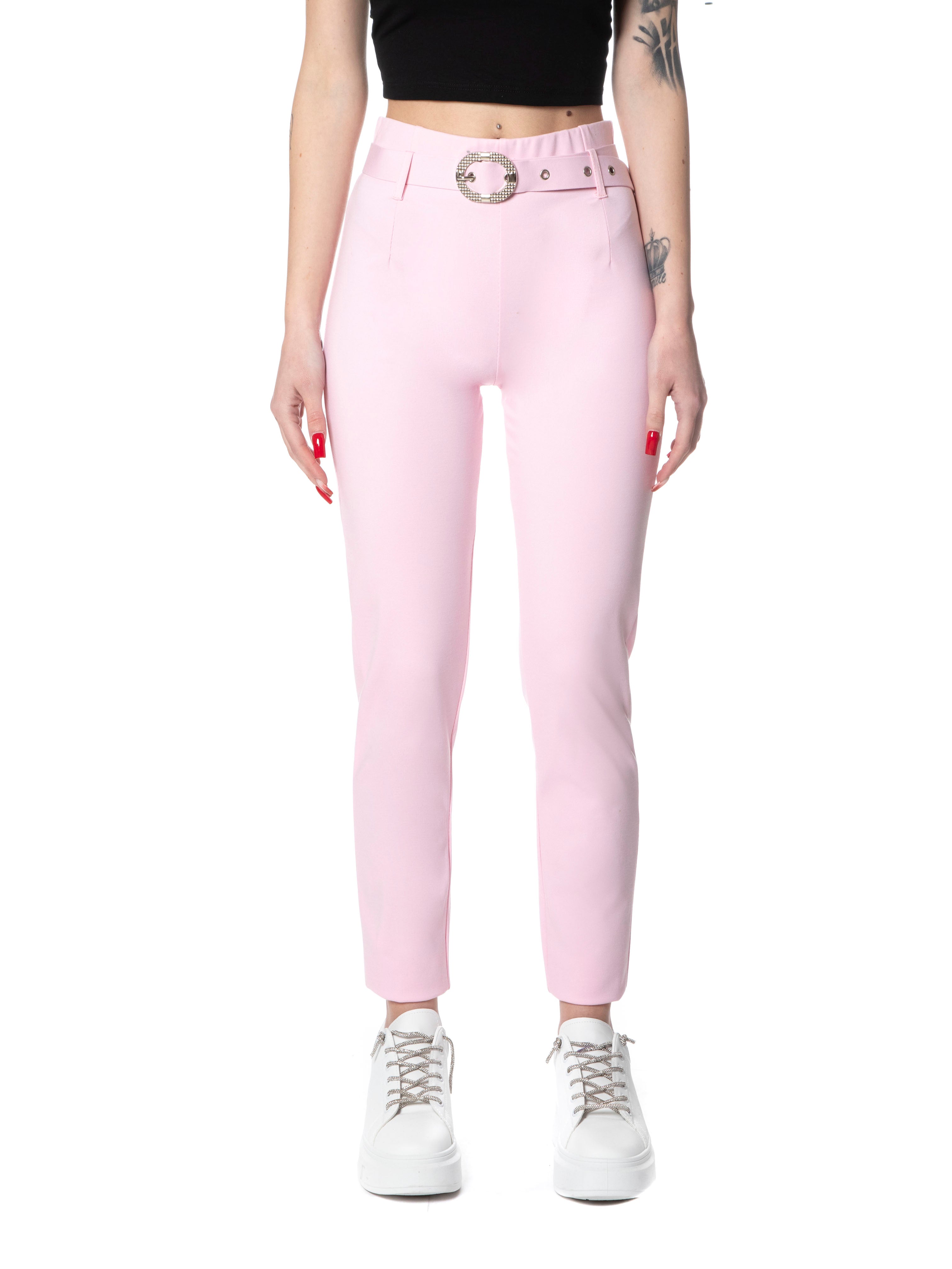 Pantaloni vita alta elasticizzati-Pink Babol