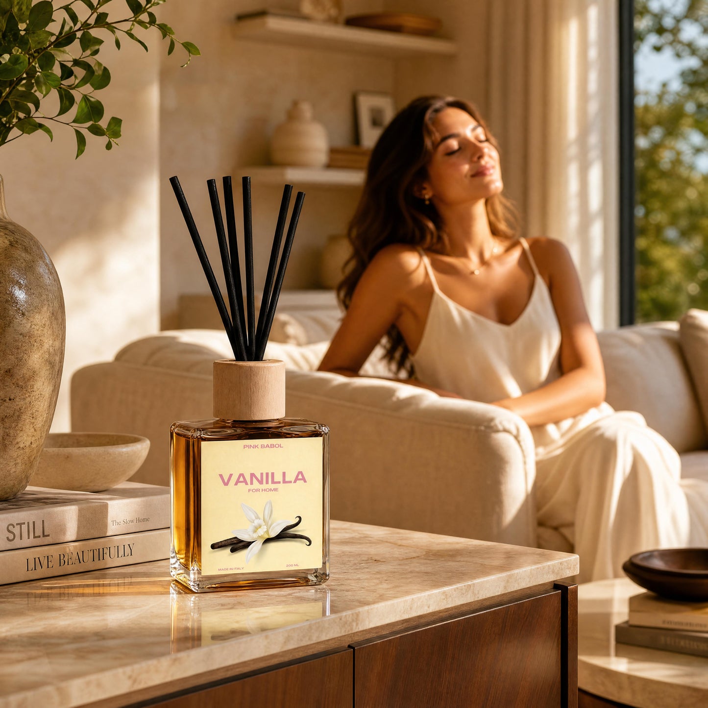 Pink Vanilla For Home Profumo per Ambienti con bastoncini - Vaniglia, Miele, Caramello, Muschio Bianco-Pink Babol