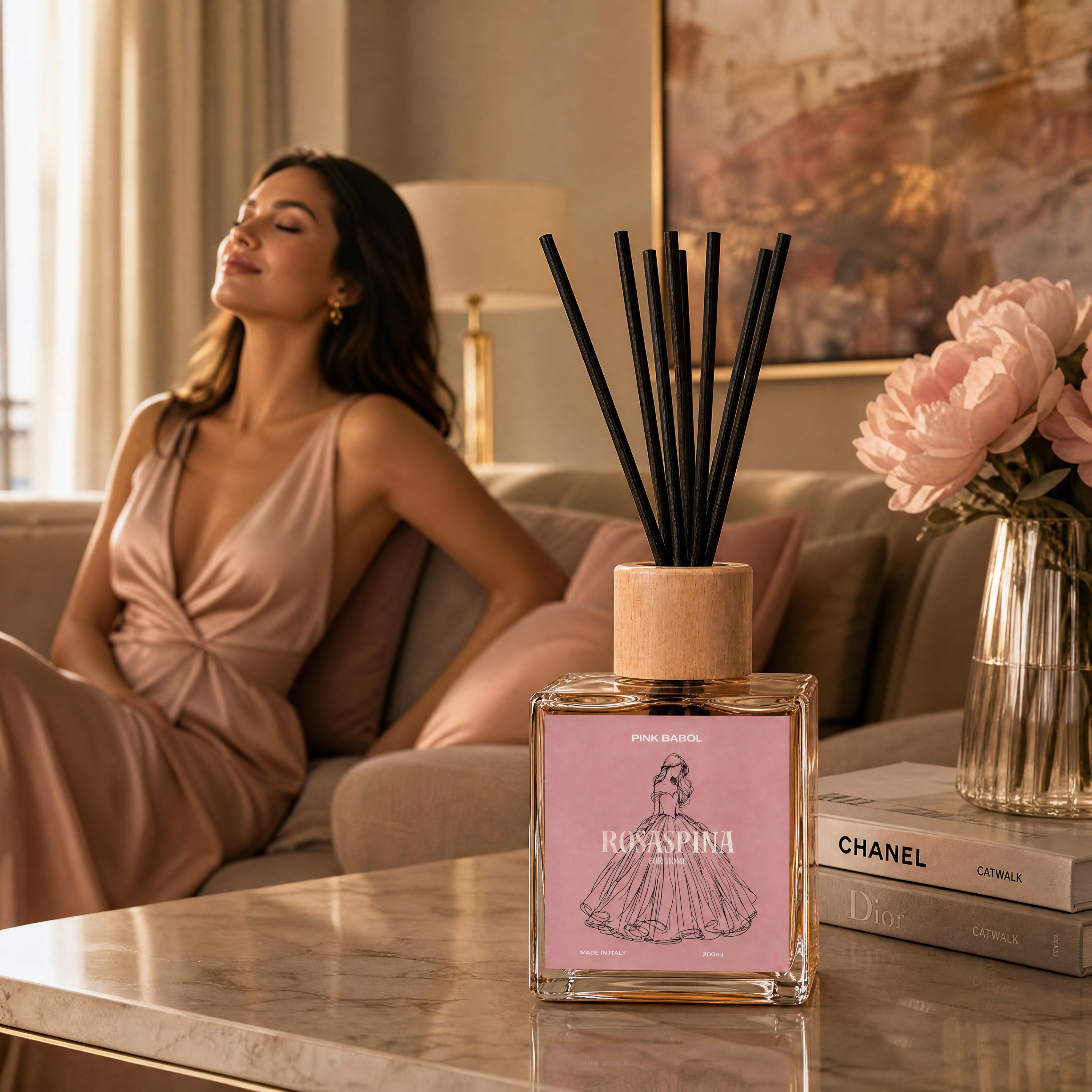 Rosaspina For Home Profumo per Ambienti con bastoncini - Cocco, Vaniglia, Gelsomino, Rosa, Tiarè, Ylang Ylang.-Pink Babol