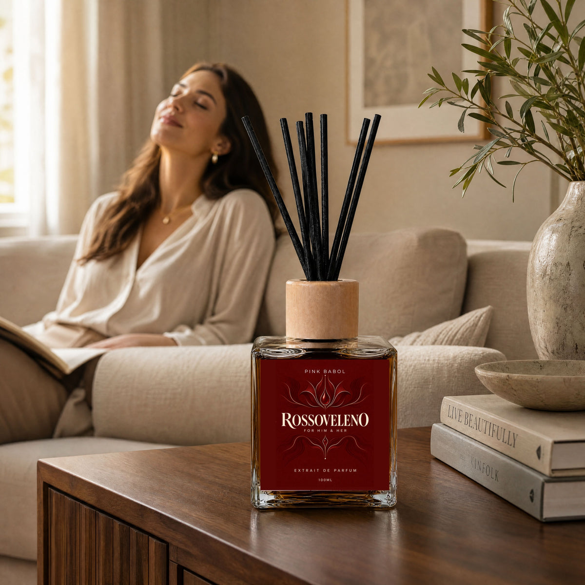 Rossoveleno For Home Profumo per Ambienti con bastoncini – Frutto della Passione, Zafferano, Rosa Turca, Legno di Agar, Ambra e Vaniglia-Pink Babol