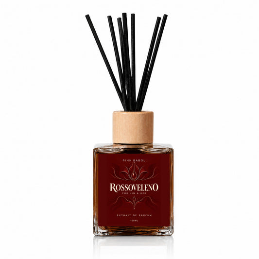 Rossoveleno For Home Profumo per Ambienti con bastoncini – Frutto della Passione, Zafferano, Rosa Turca, Legno di Agar, Ambra e Vaniglia-Pink Babol